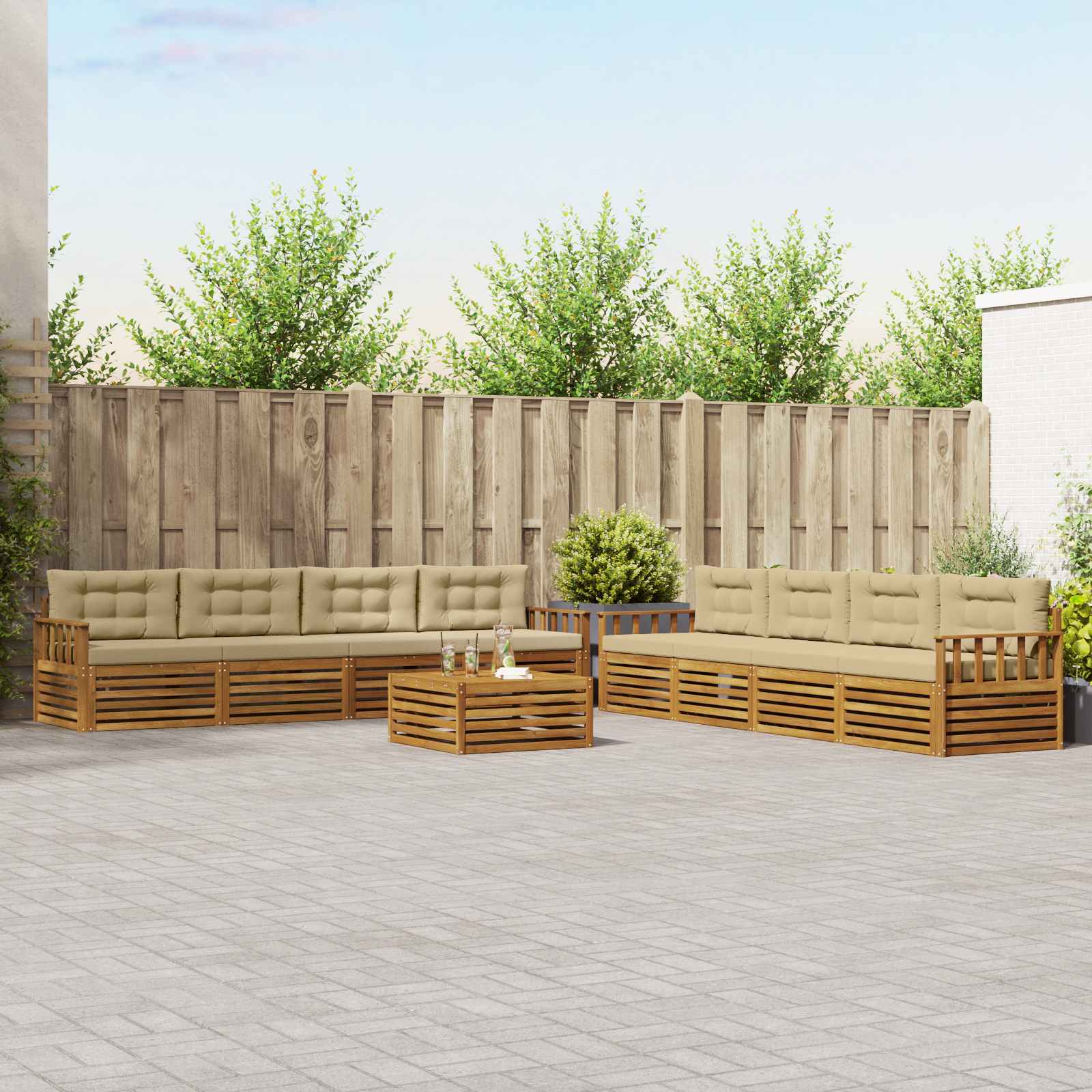 Outdoor-Sofagarnitur mit Kissen 9 pcs Natur und Beige