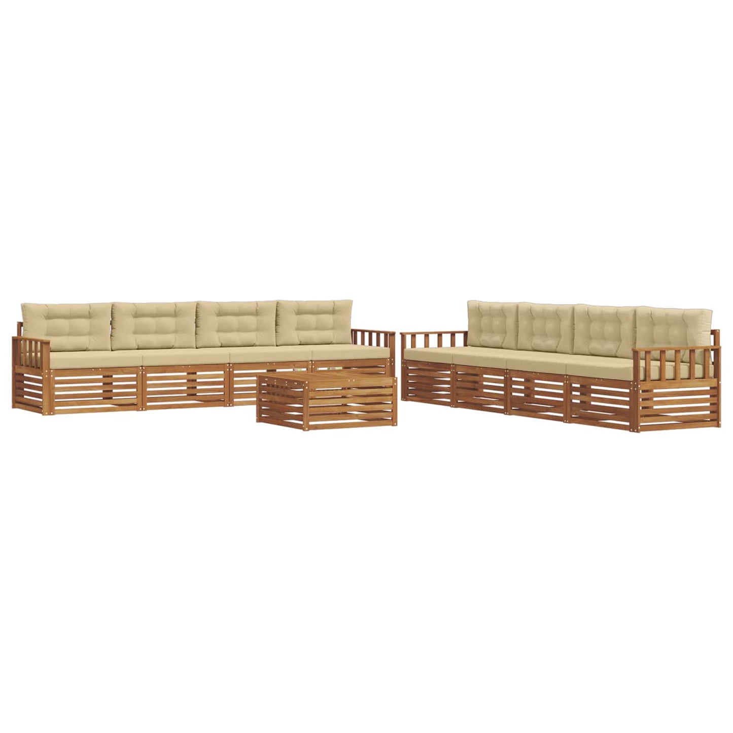 Outdoor-Sofagarnitur mit Kissen 9 pcs Natur und Beige