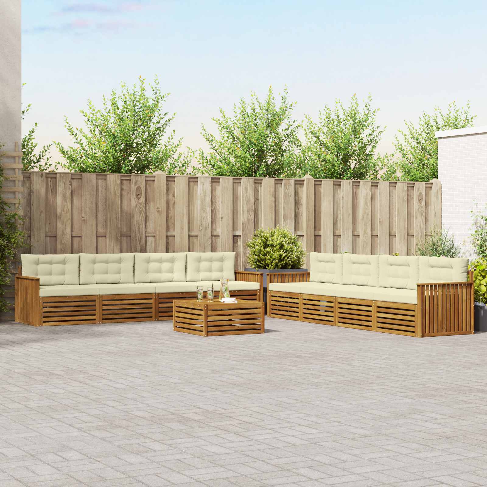 Outdoor-Sofagarnitur 9 stk. Natur und Creme