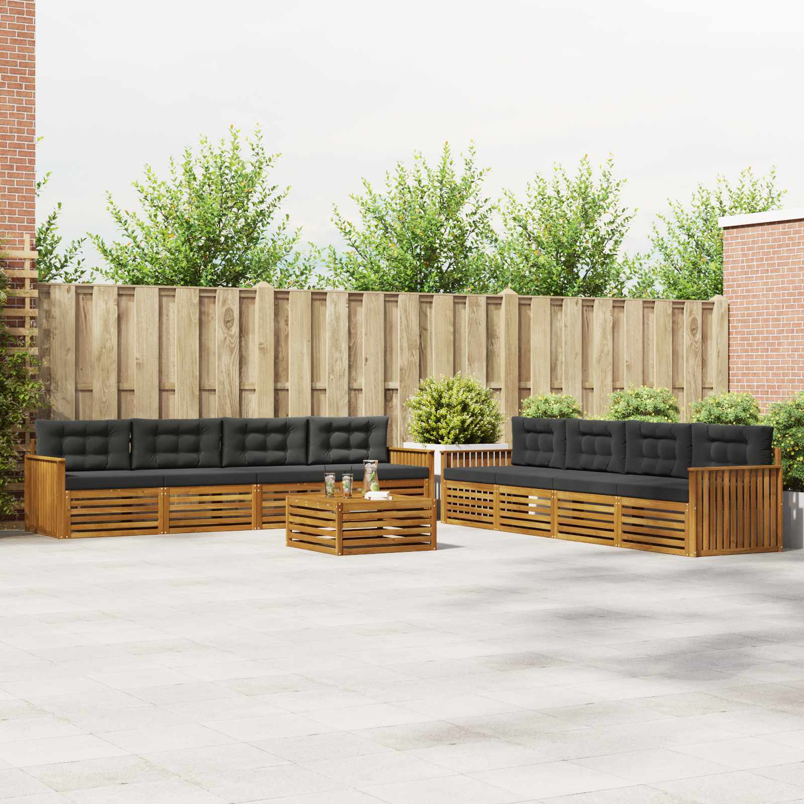 Outdoor-Sofagarnitur mit Kissen 9 pcs Natur und Anthrazit