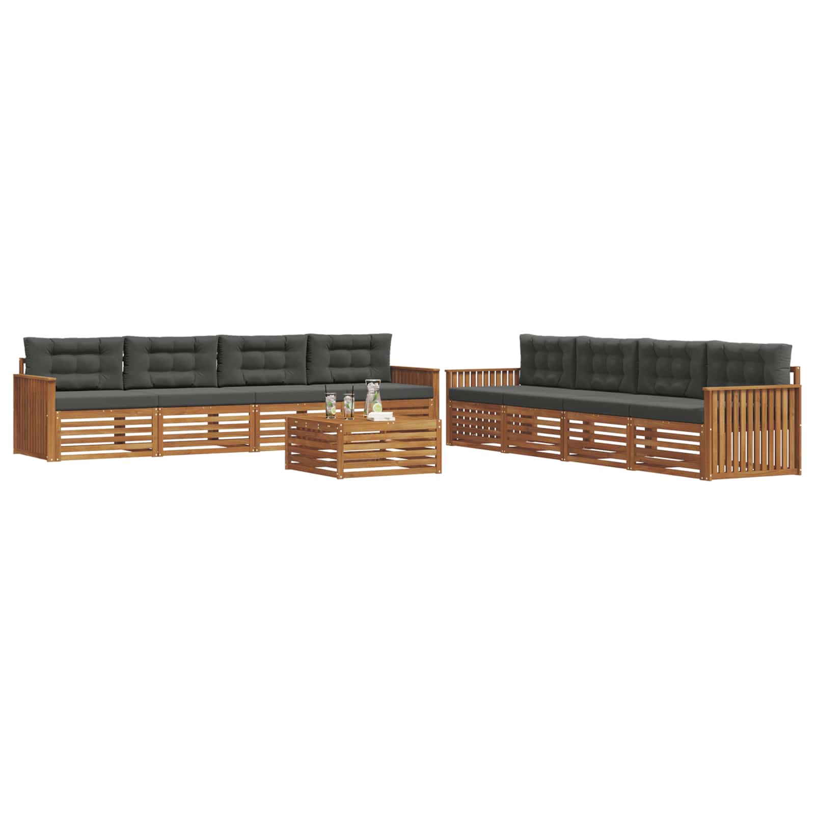 Outdoor-Sofagarnitur mit Kissen 9 pcs Natur und Anthrazit