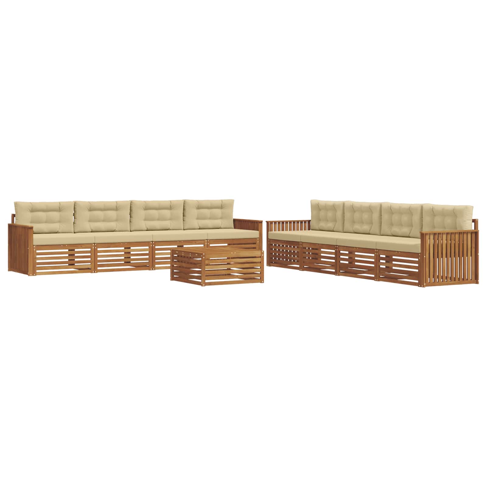 Outdoor-Sofagarnitur mit Kissen 9 pcs Natur und Beige