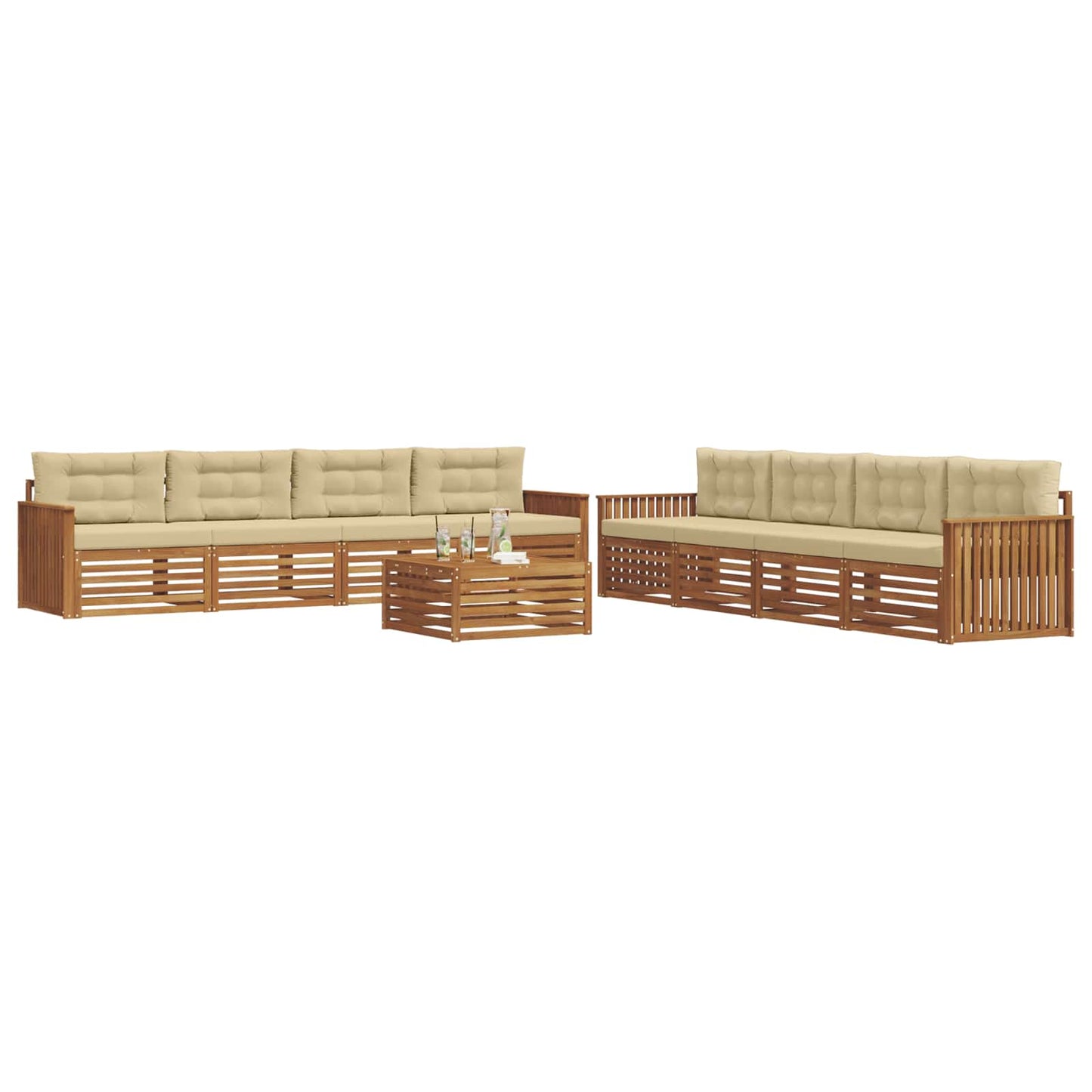 Outdoor-Sofagarnitur mit Kissen 9 pcs Natur und Beige