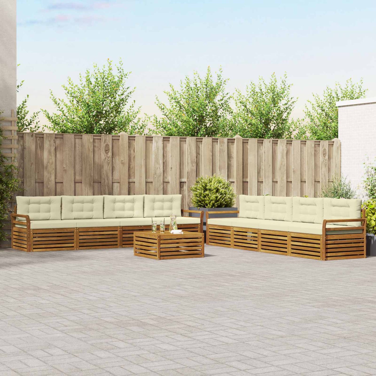 Outdoor-Sofagarnitur mit Kissen 9 pcs Natur und Creme