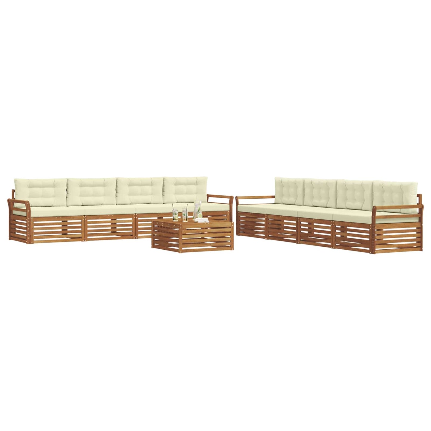 Outdoor-Sofagarnitur mit Kissen 9 pcs Natur und Creme