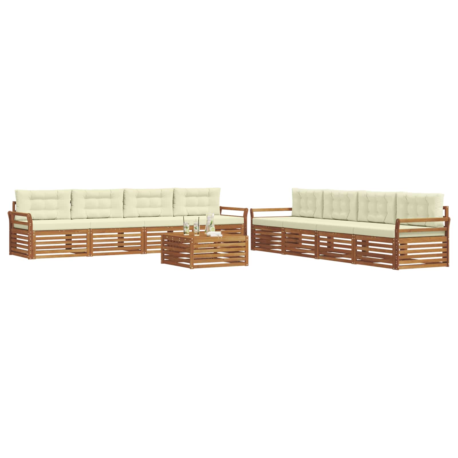 Outdoor-Sofagarnitur mit Kissen 9 pcs Natur und Creme