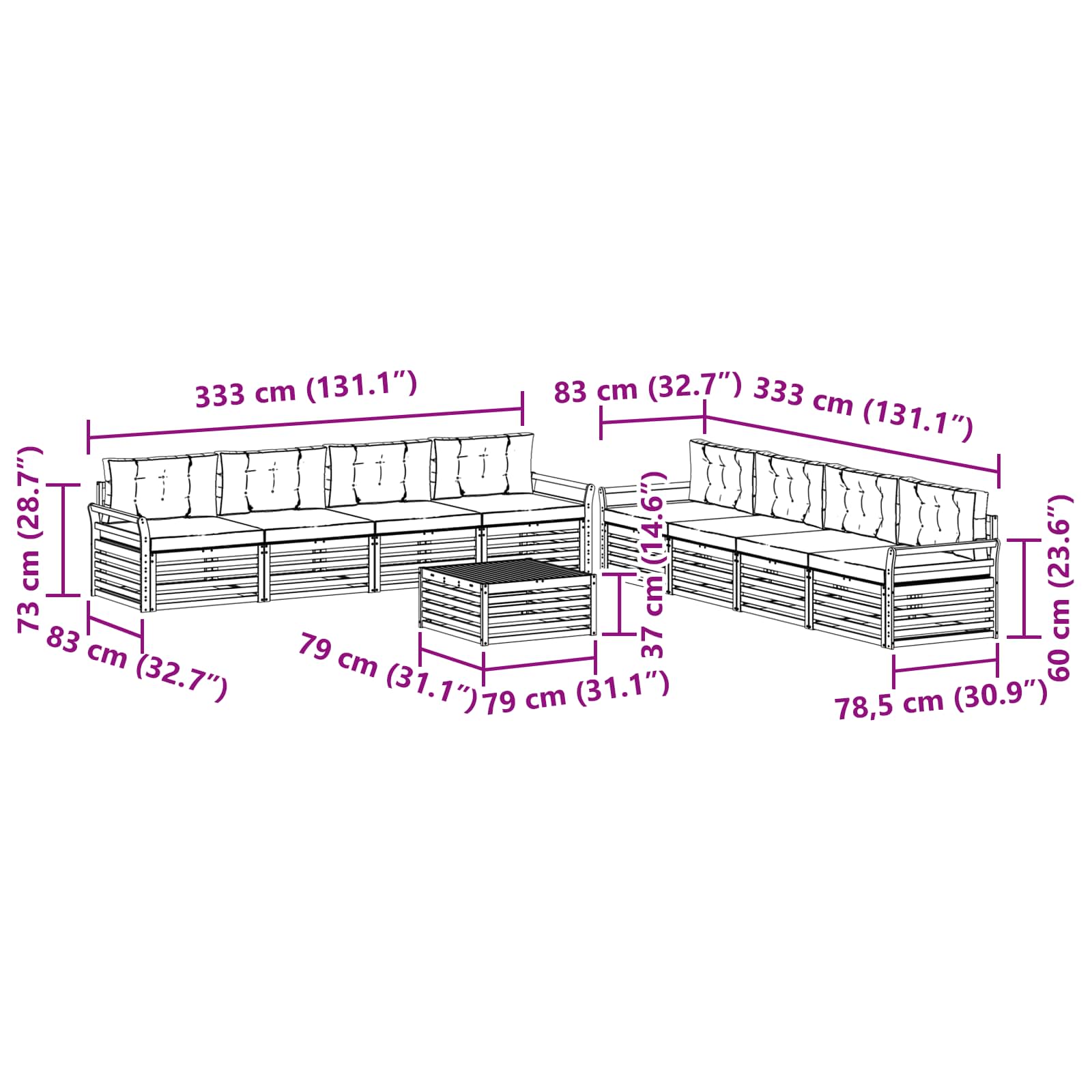 Outdoor-Sofagarnitur mit Kissen 9 pcs Natur und Creme