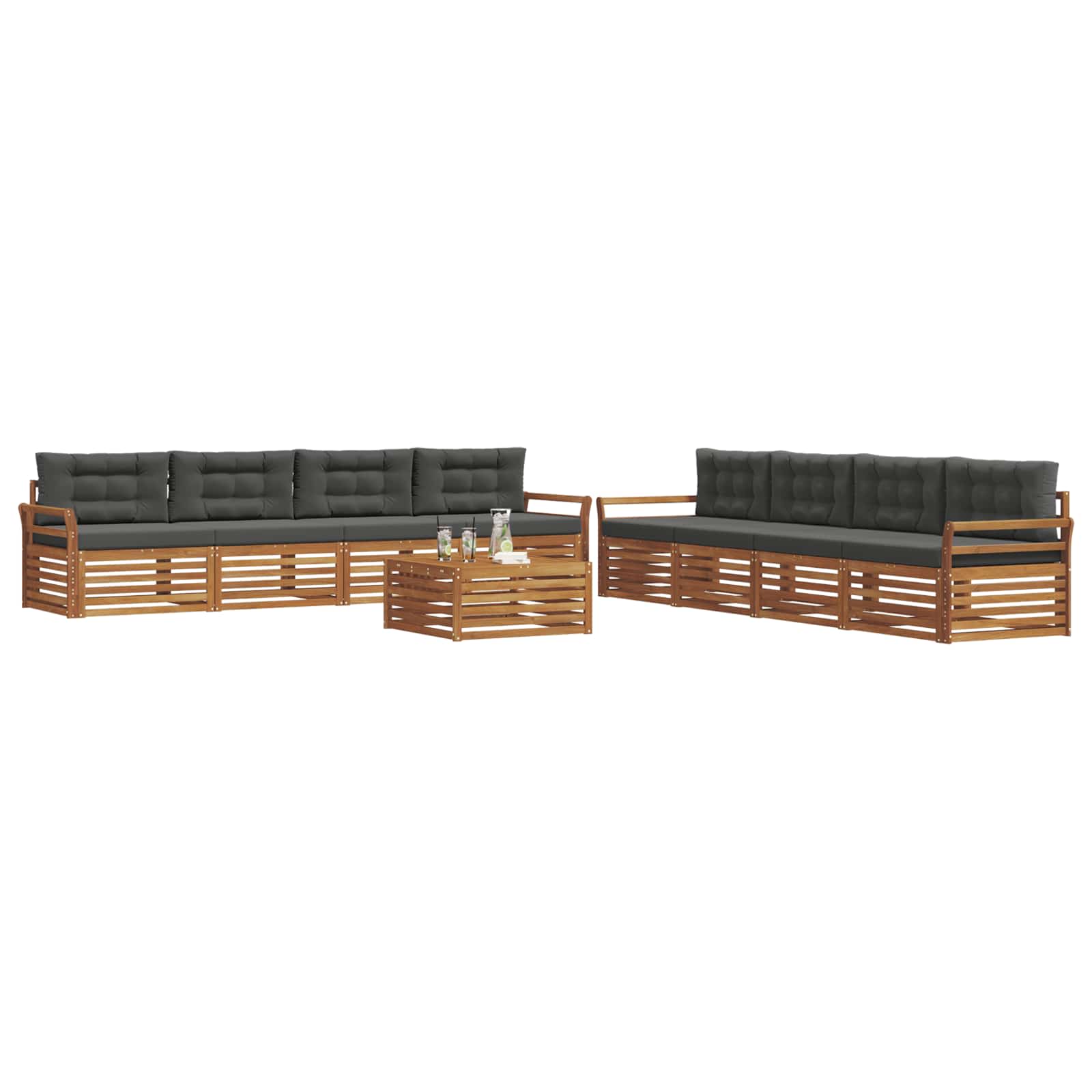 Outdoor-Sofagarnitur mit Kissen 9 pcs Natur und Anthrazit