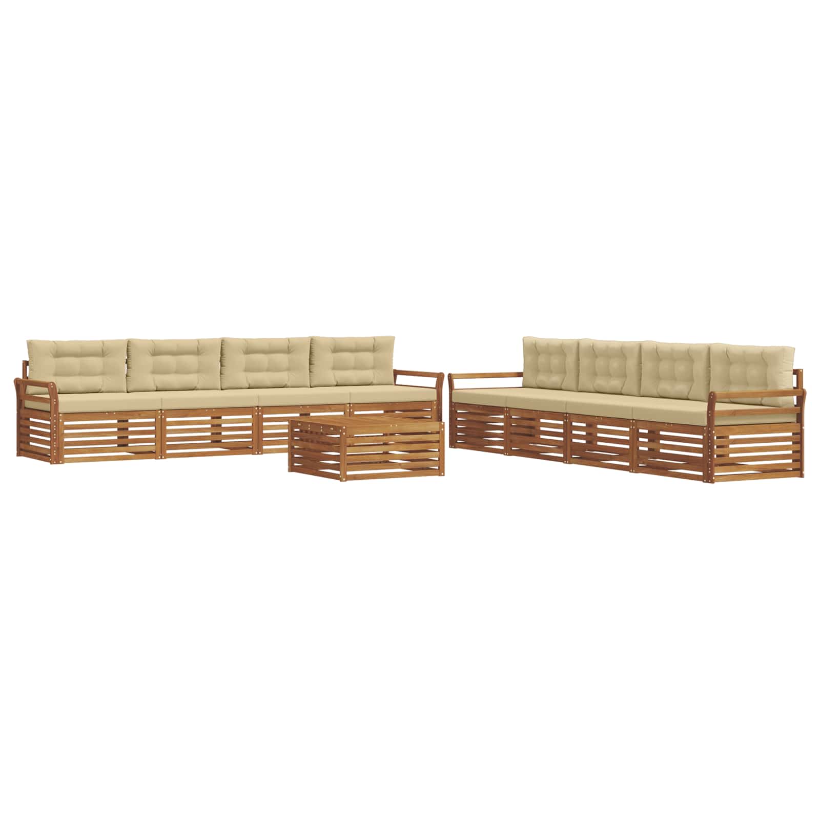 Outdoor-Sofagarnitur mit Kissen 9 pcs Natur und Beige