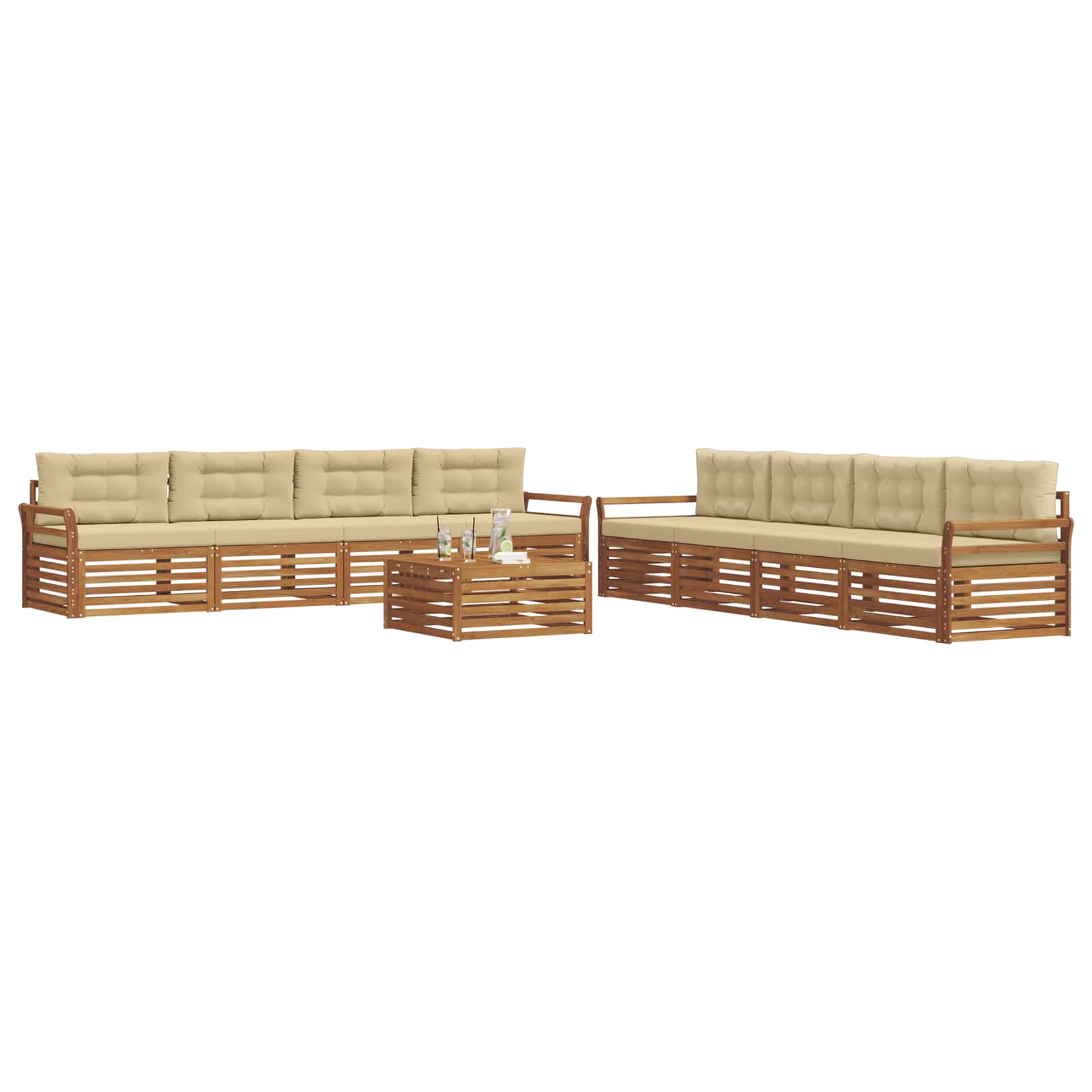 Outdoor-Sofagarnitur mit Kissen 9 pcs Natur und Beige