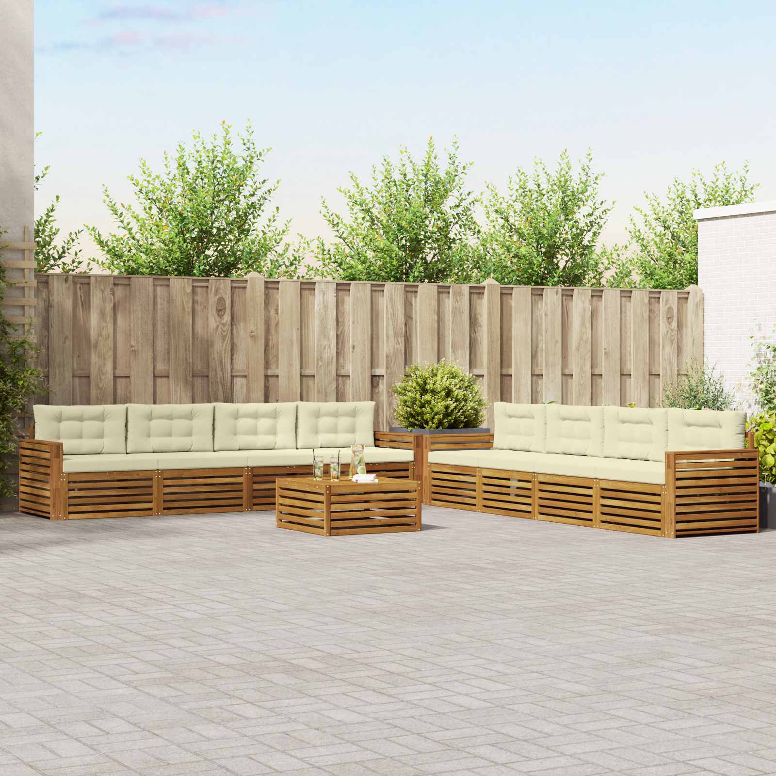 Outdoor-Sofagarnitur 9 stk. Natur und Creme