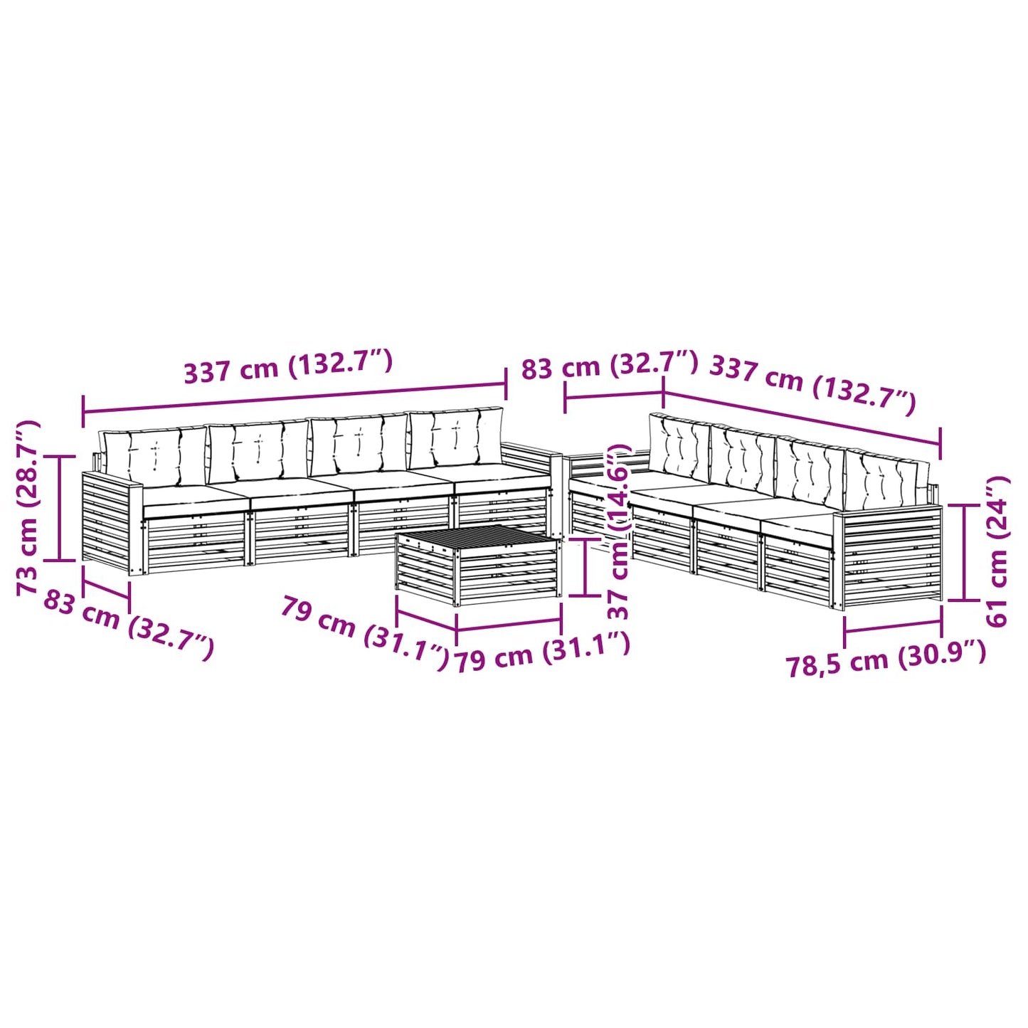 Outdoor-Sofagarnitur 9 stk. Natur und Creme