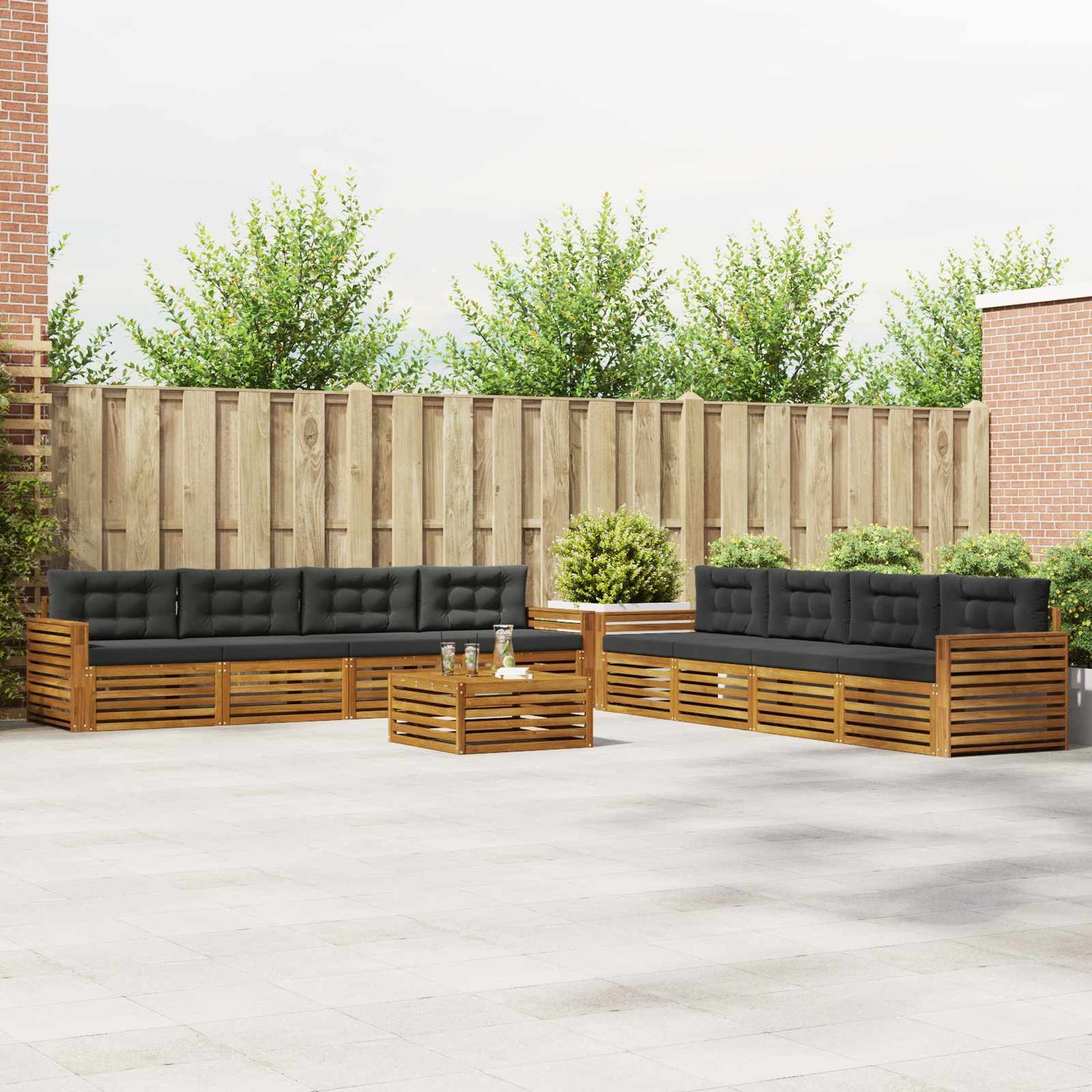 Outdoor-Sofagarnitur mit Kissen 9 pcs Natur und Anthrazit