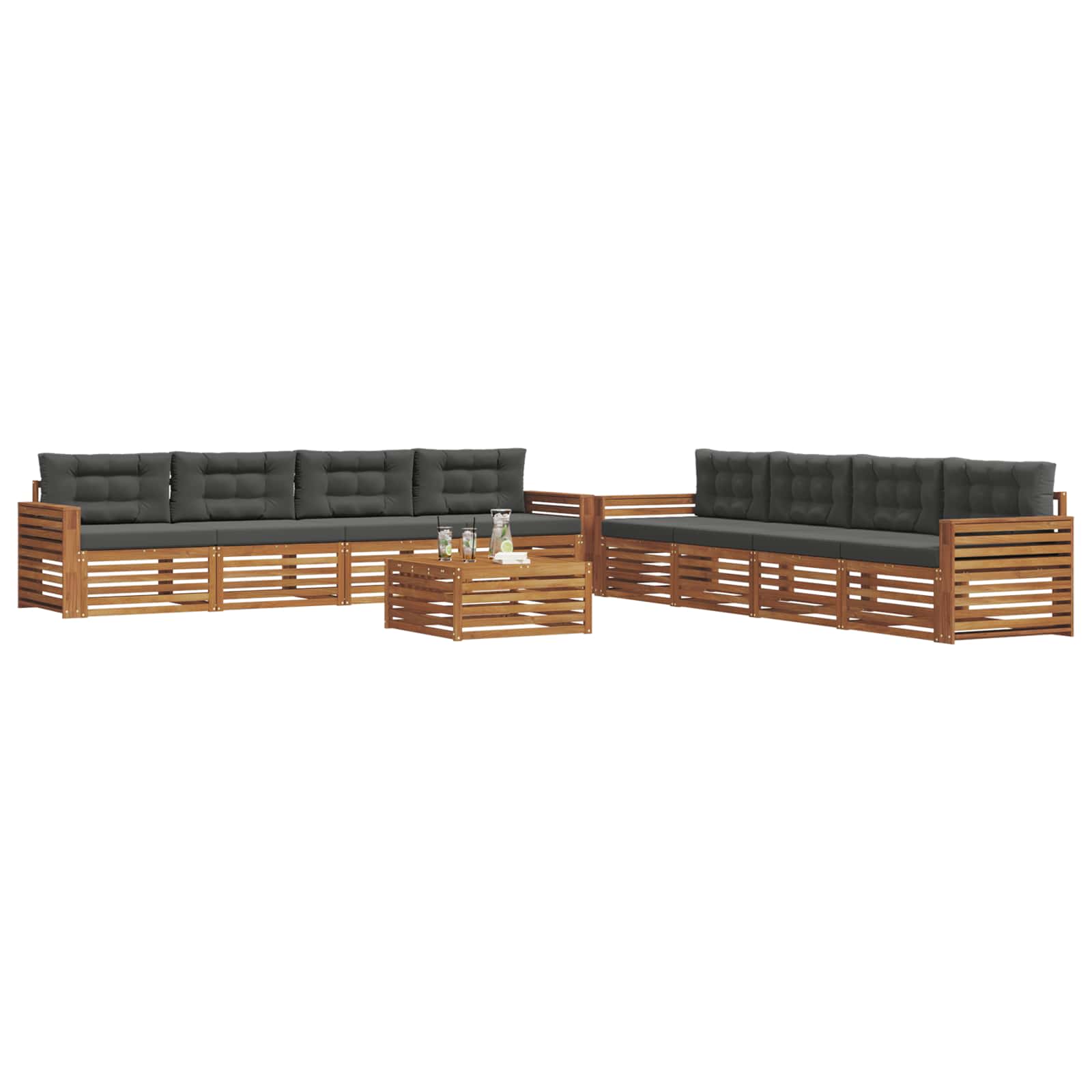 Outdoor-Sofagarnitur mit Kissen 9 pcs Natur und Anthrazit