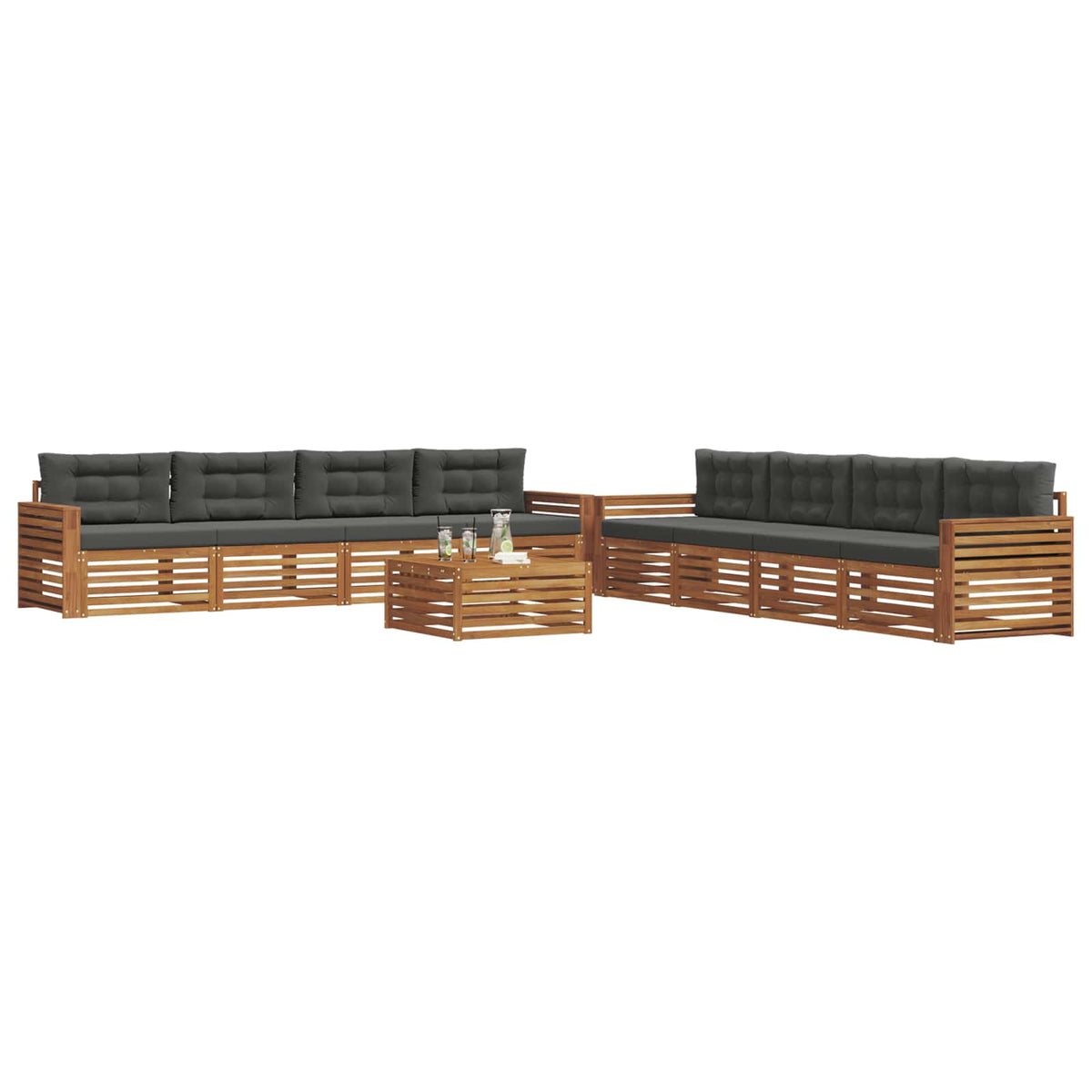 Outdoor-Sofagarnitur 9 stk. Natur und Anthrazit
