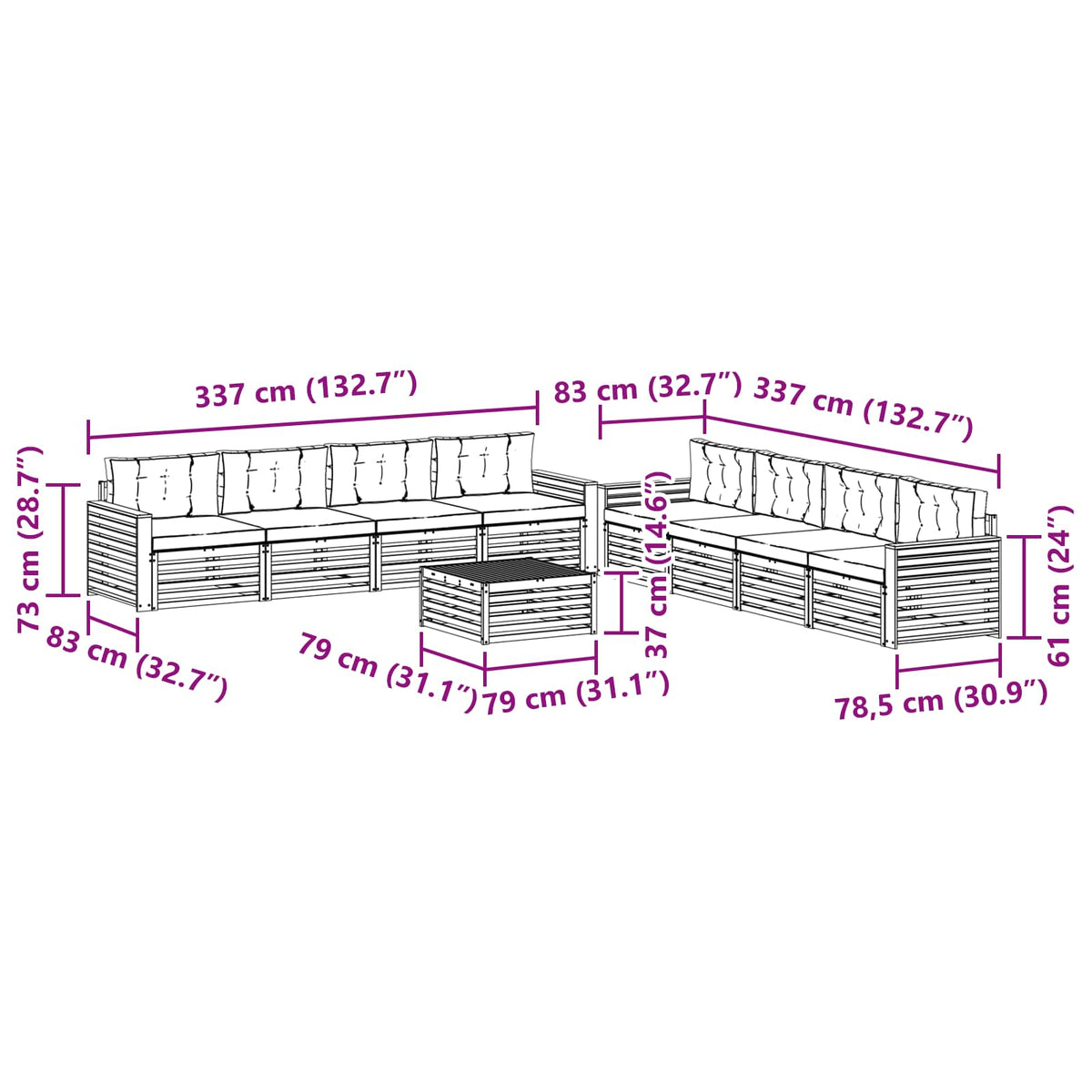 Outdoor-Sofagarnitur 9 stk. Natur und Anthrazit