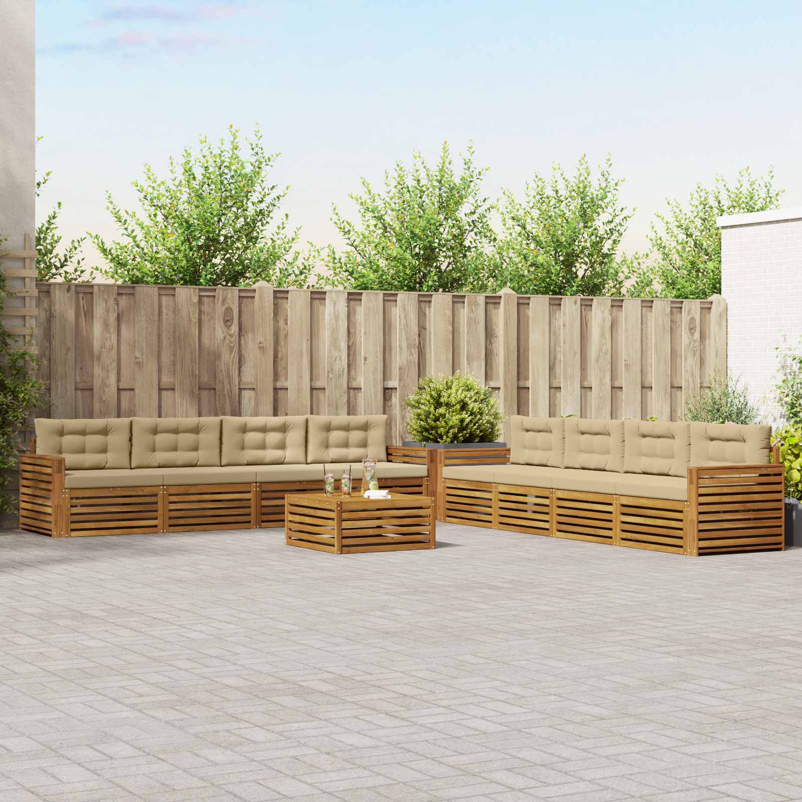 Outdoor-Sofagarnitur mit Kissen 9 pcs Natur und Beige