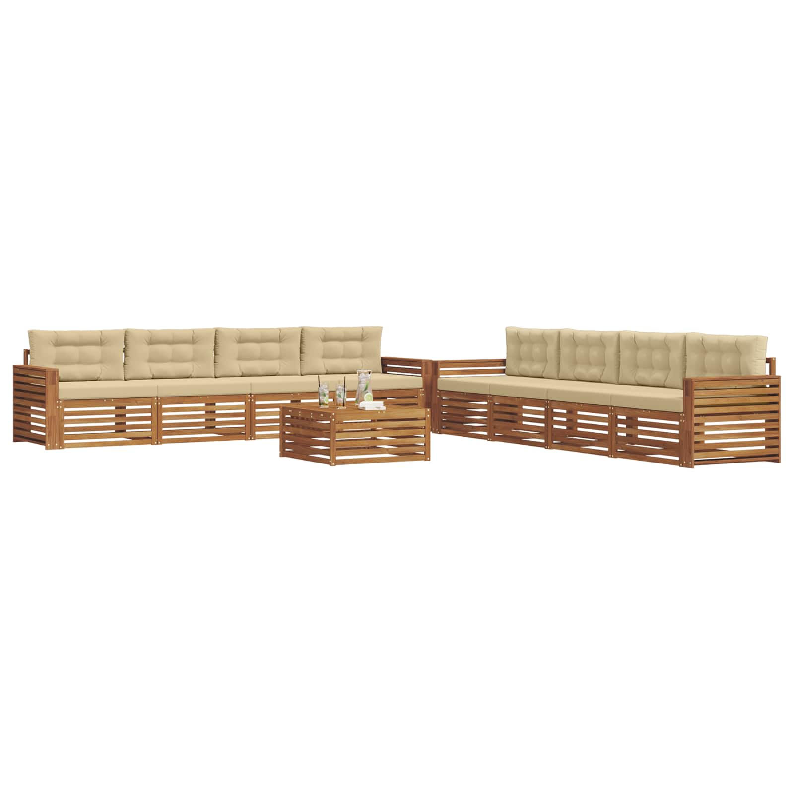 Outdoor-Sofagarnitur mit Kissen 9 pcs Natur und Beige