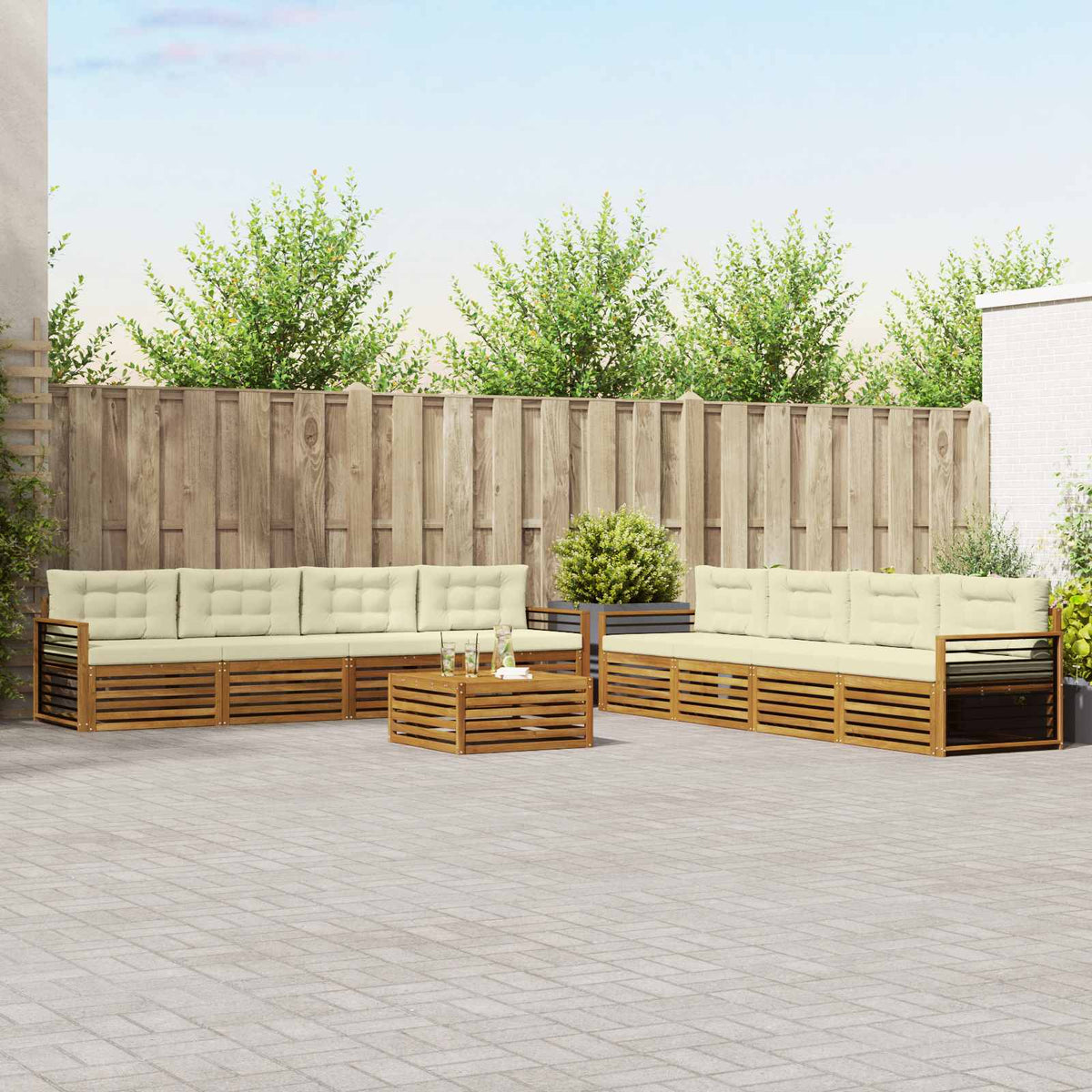 Outdoor-Sofagarnitur 9 stk. Natur und Creme