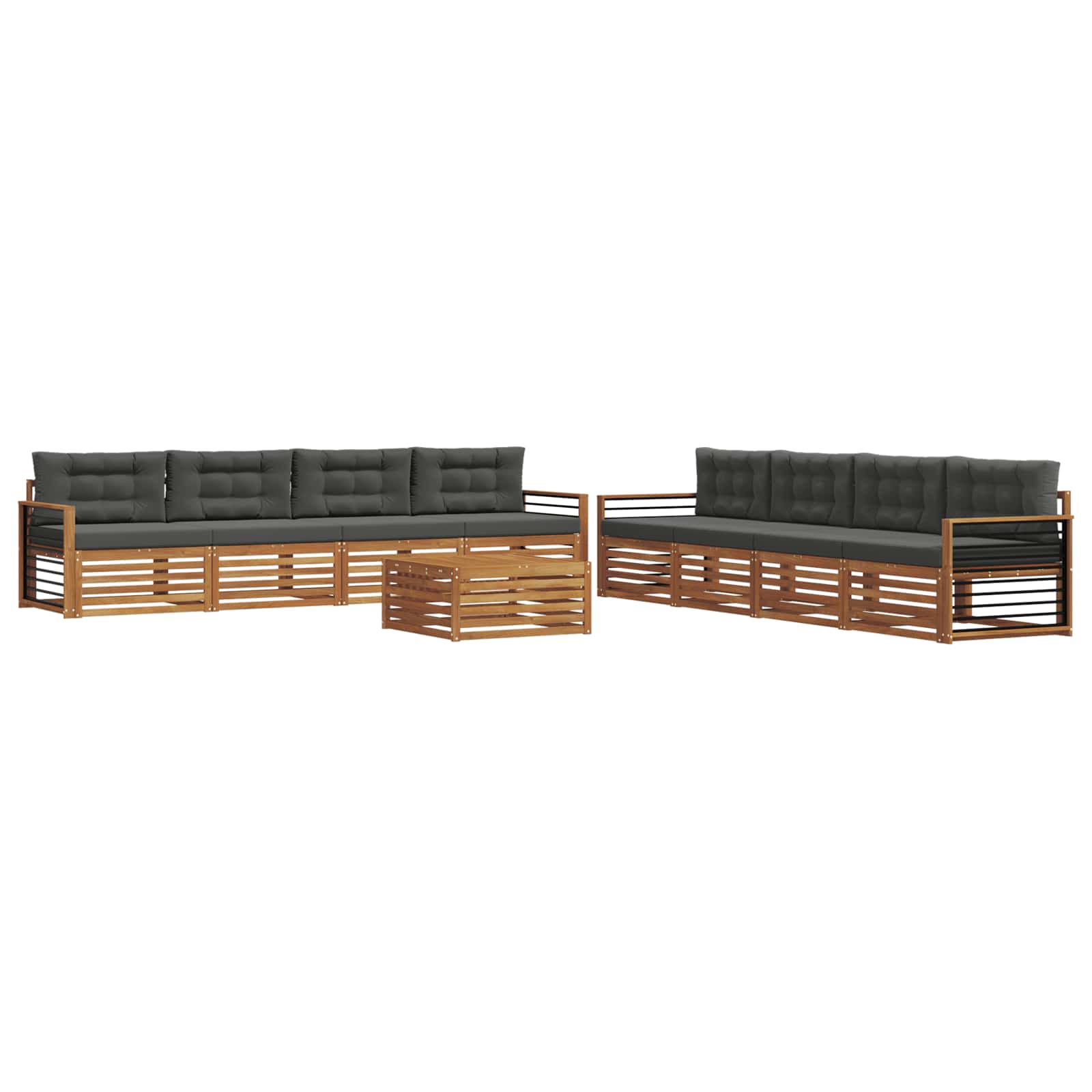 Outdoor-Sofagarnitur mit Kissen 9 pcs Natur und Anthrazit