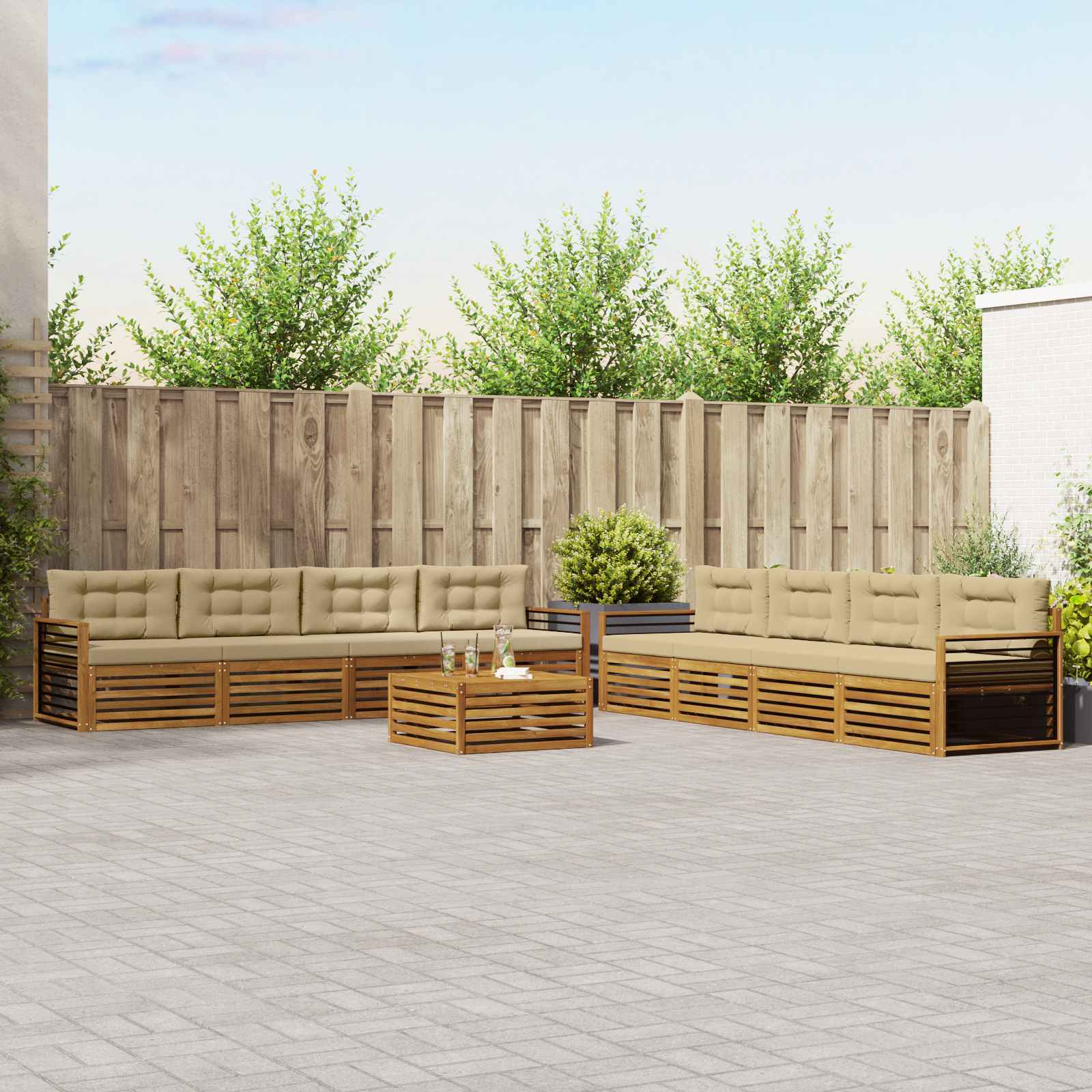 Outdoor-Sofagarnitur mit Kissen 9 pcs Natur und Beige
