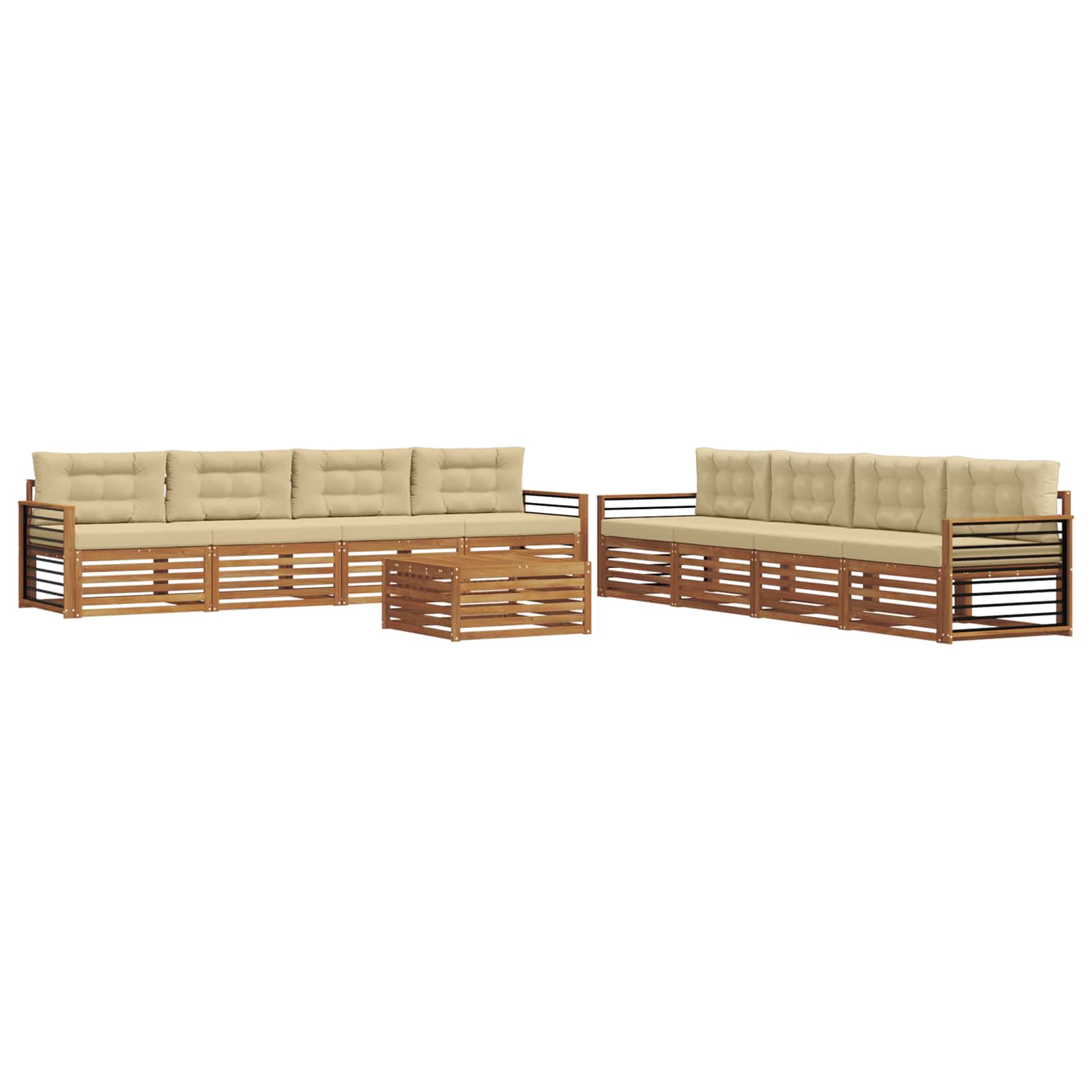 Outdoor-Sofagarnitur mit Kissen 9 pcs Natur und Beige