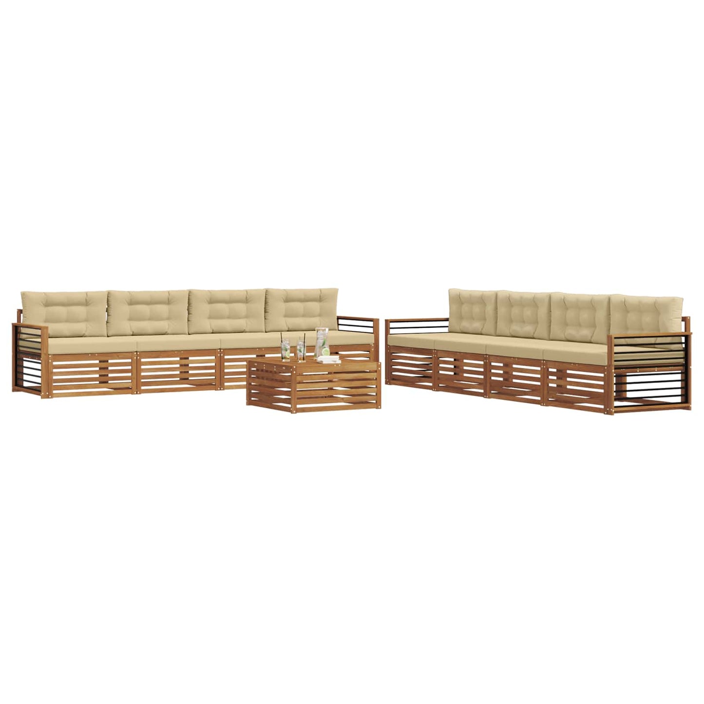 Outdoor-Sofagarnitur mit Kissen 9 pcs Natur und Beige