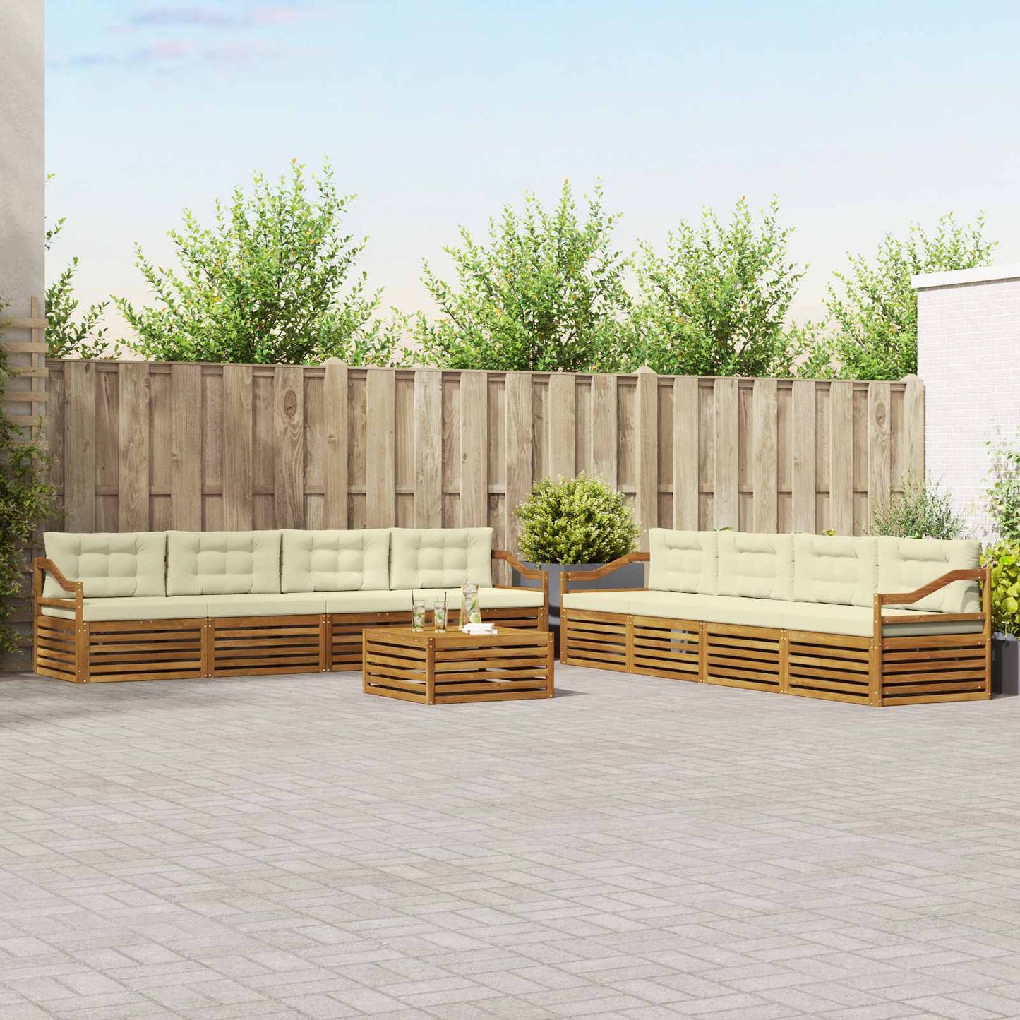 Outdoor-Sofagarnitur 9 stk. Natur und Creme