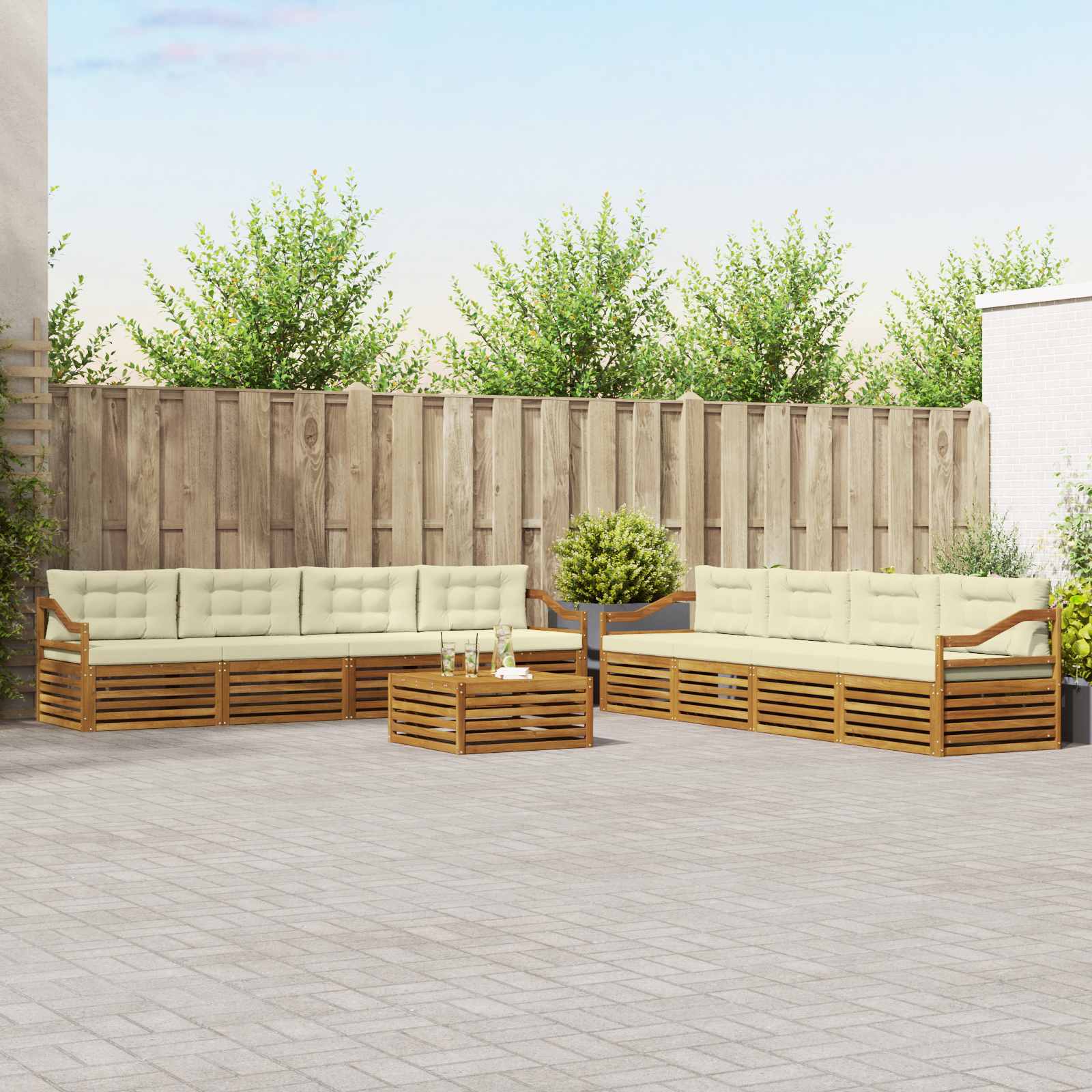 Outdoor-Sofagarnitur 9 stk. Natur und Creme