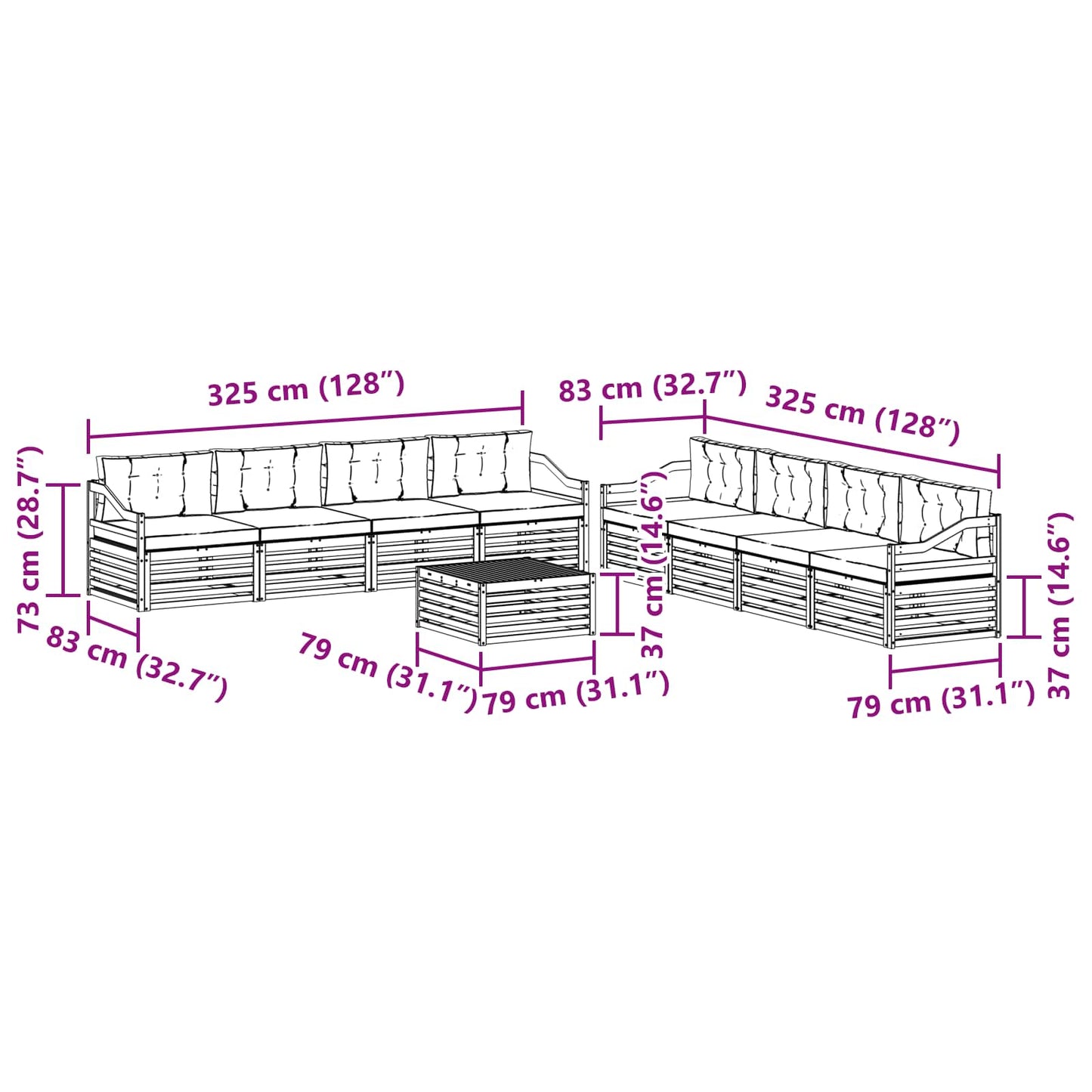 Outdoor-Sofagarnitur 9 stk. Natur und Creme