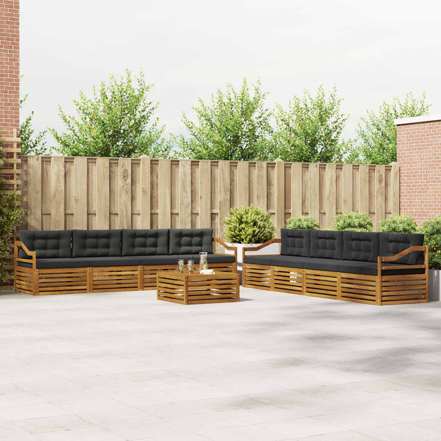 Outdoor-Sofagarnitur 9 stk. Natur und Anthrazit