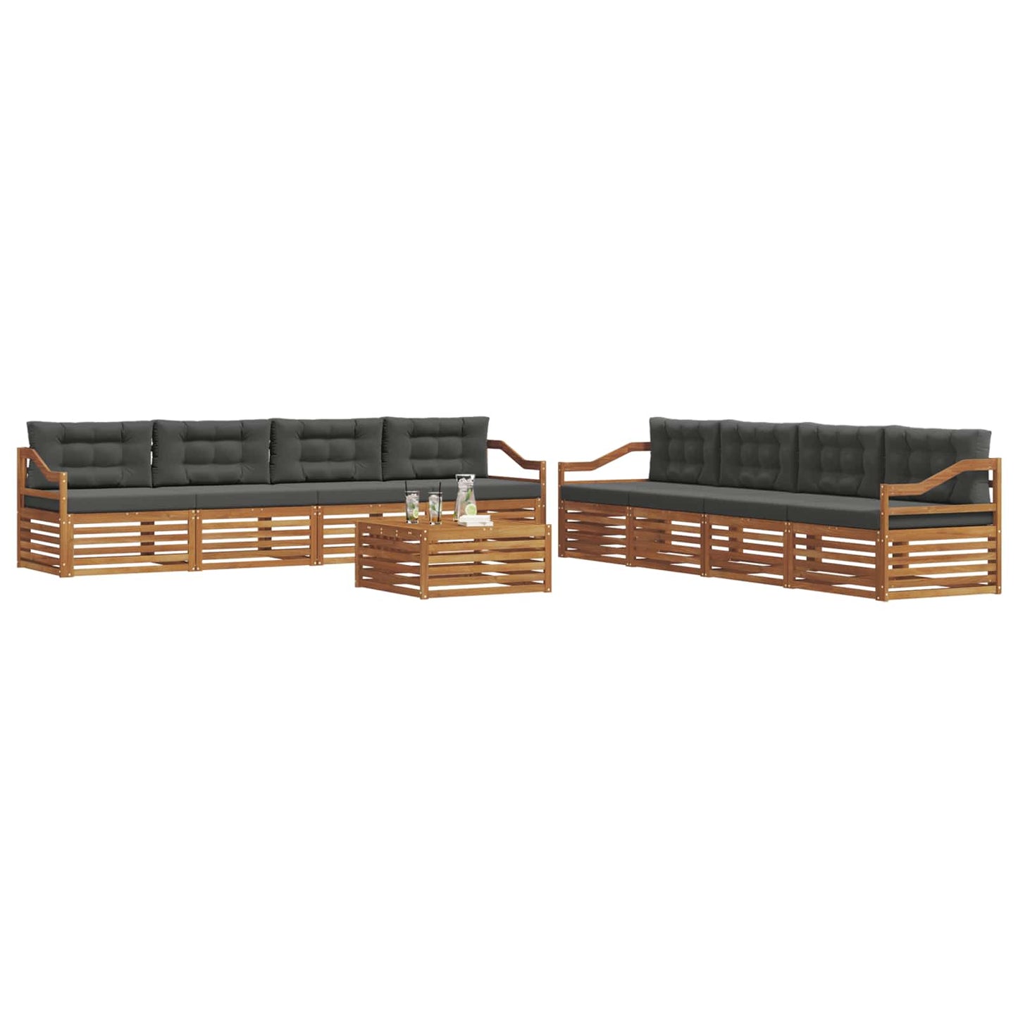 Outdoor-Sofagarnitur 9 stk. Natur und Anthrazit
