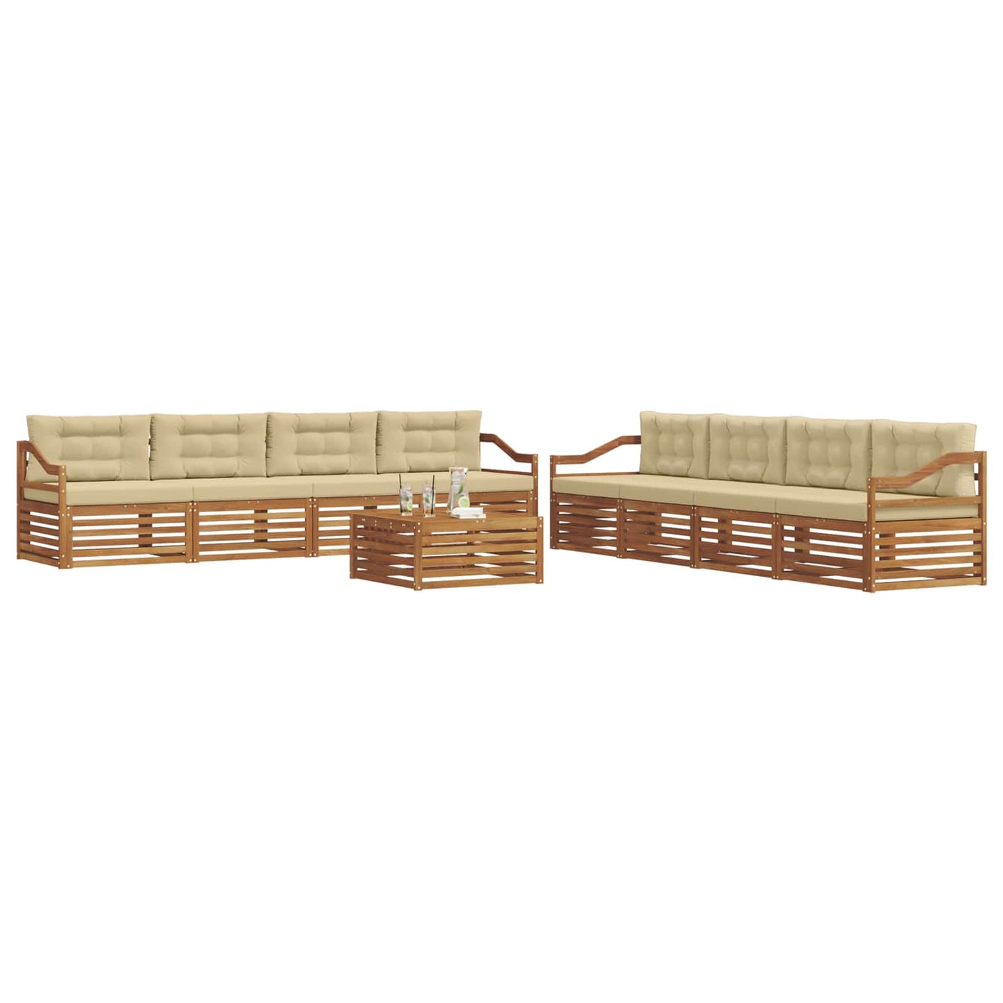 Outdoor-Sofagarnitur mit Kissen 9 pcs Natur und Beige