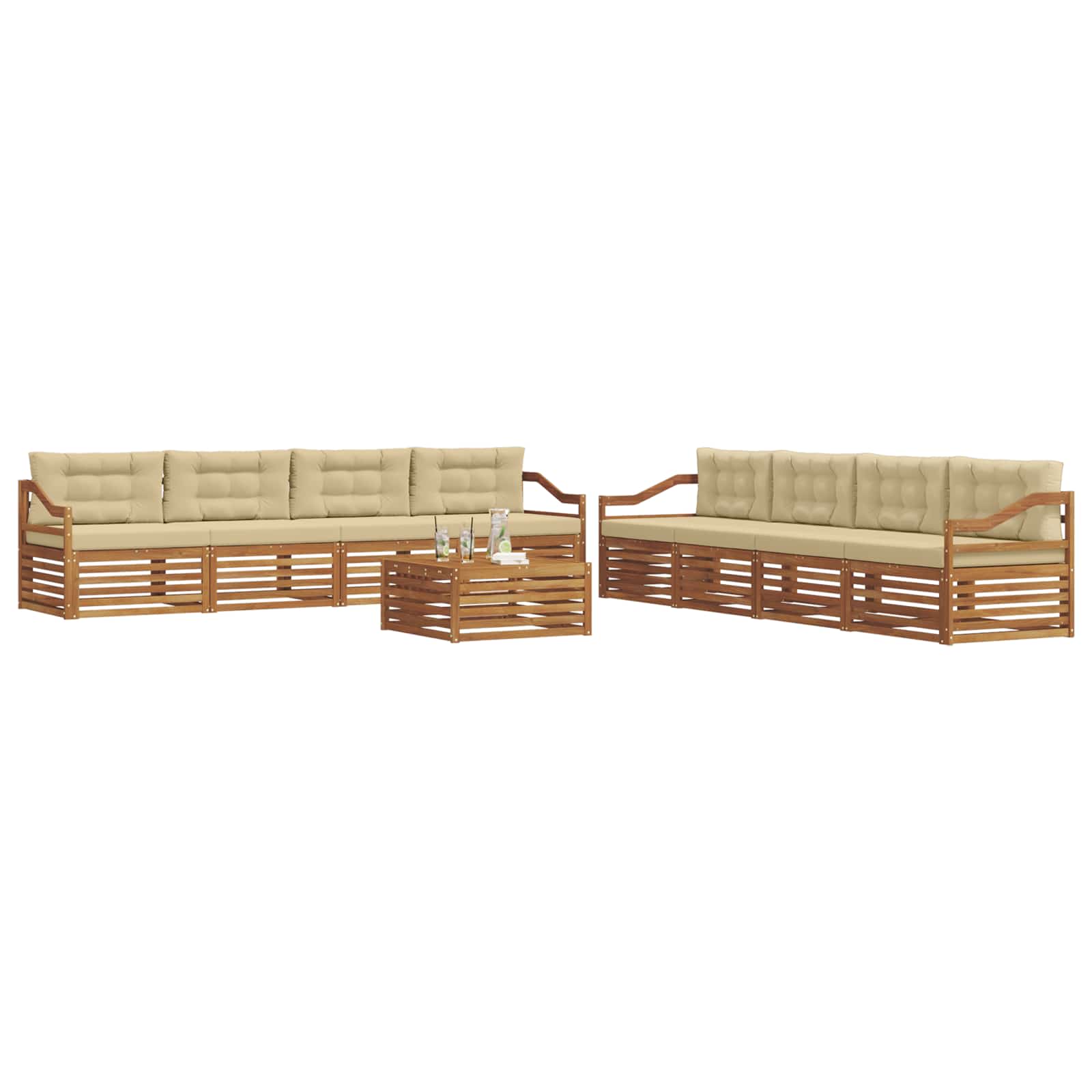 Outdoor-Sofagarnitur mit Kissen 9 pcs Natur und Beige