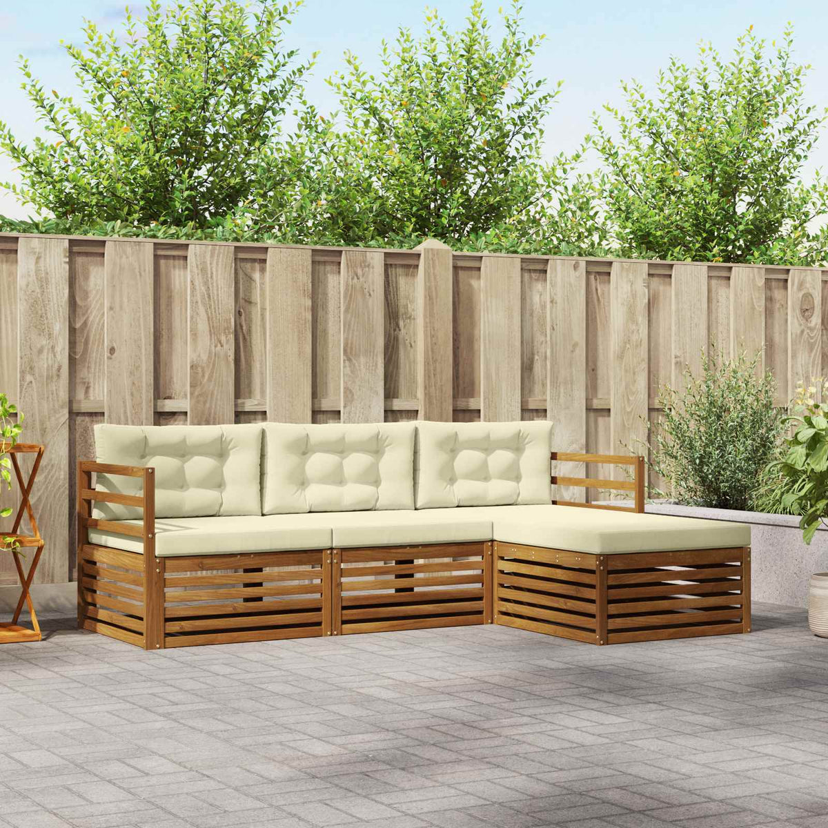 Outdoor-Sofagarnitur 4 Stk. Natur und Creme