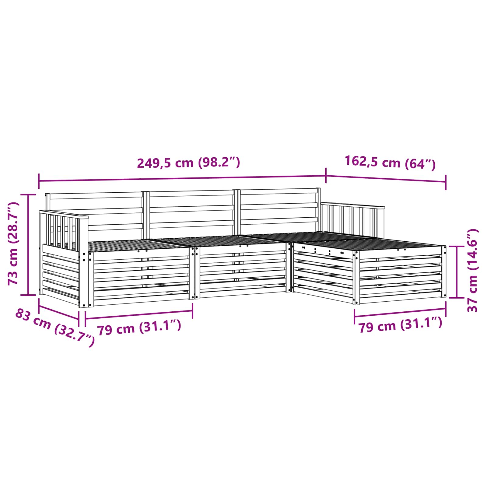 Outdoor-Sofagarnitur Natur 249,5 x 162,5 x 73 cm