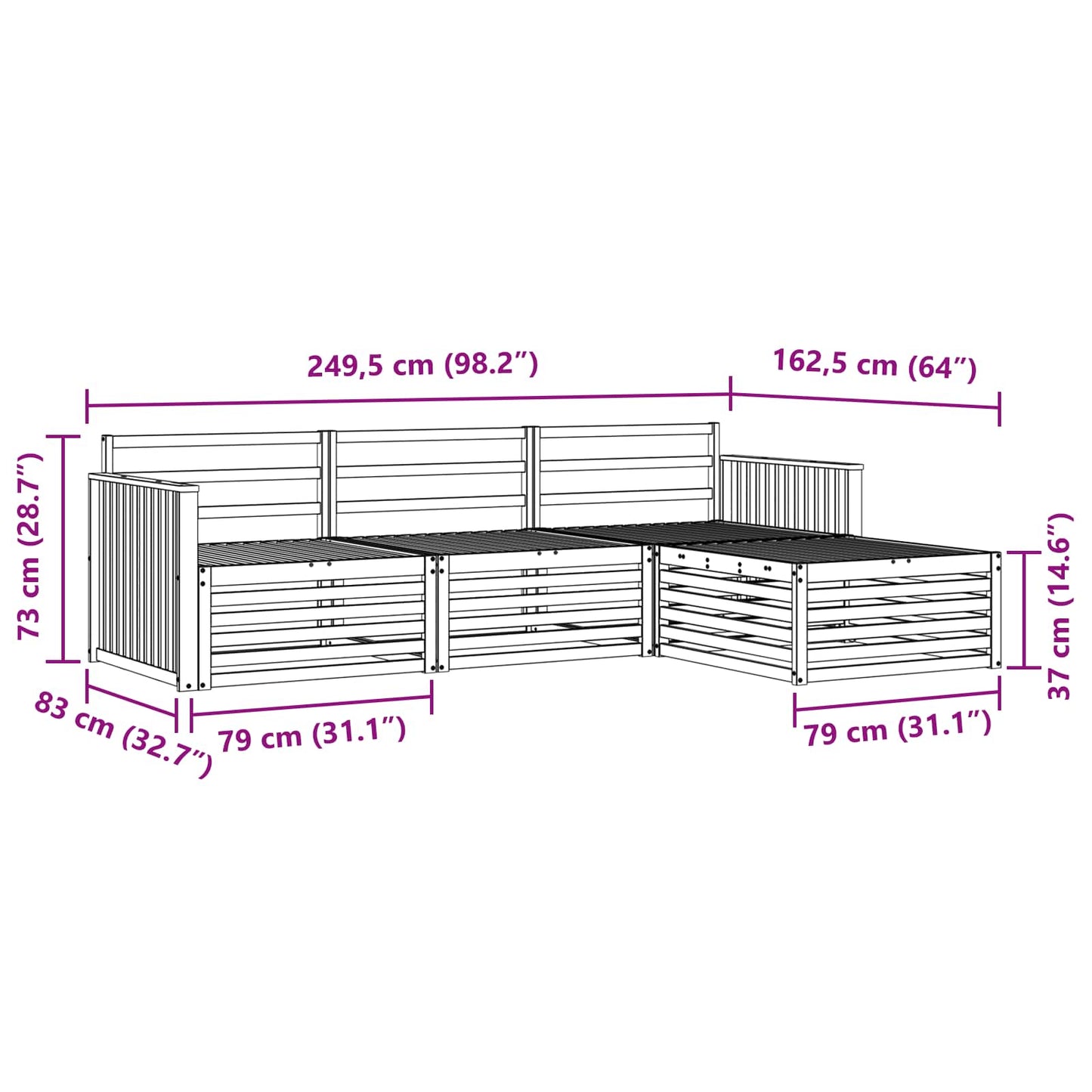 Outdoor-Sofagarnitur Natur 249,5 x 162,5 x 73 cm