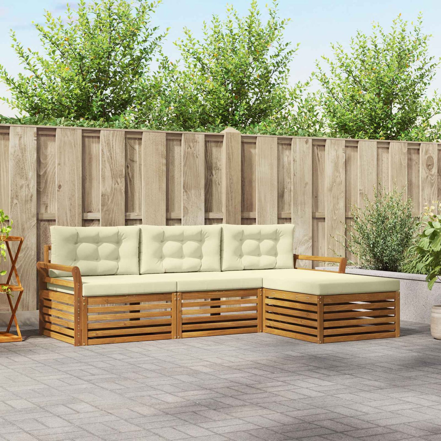 Outdoor-Sofagarnitur Natur und Creme 254 x 162,5 x 73 cm