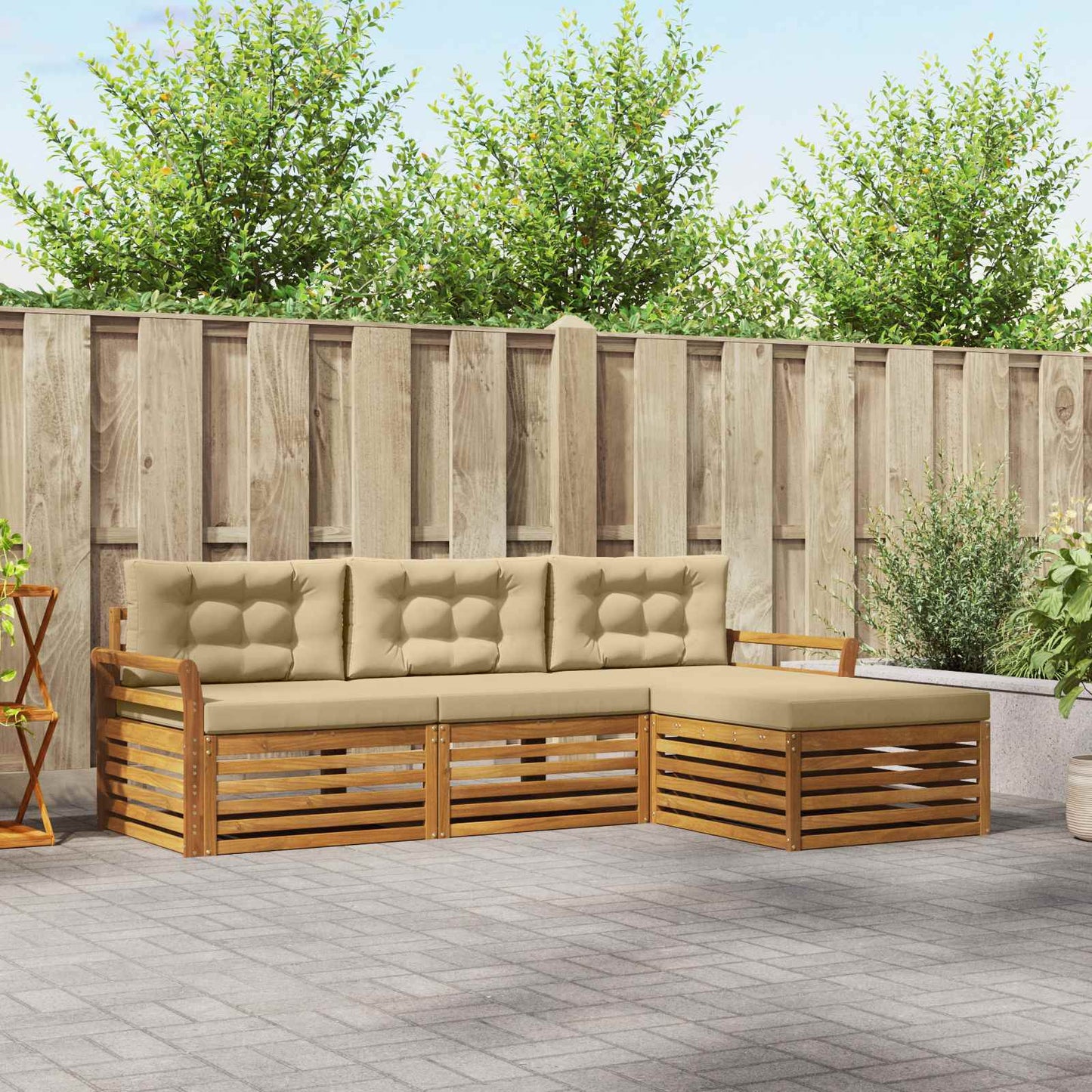 Outdoor-Sofagarnitur Natur und Beige 254 x 162,5 x 73 cm