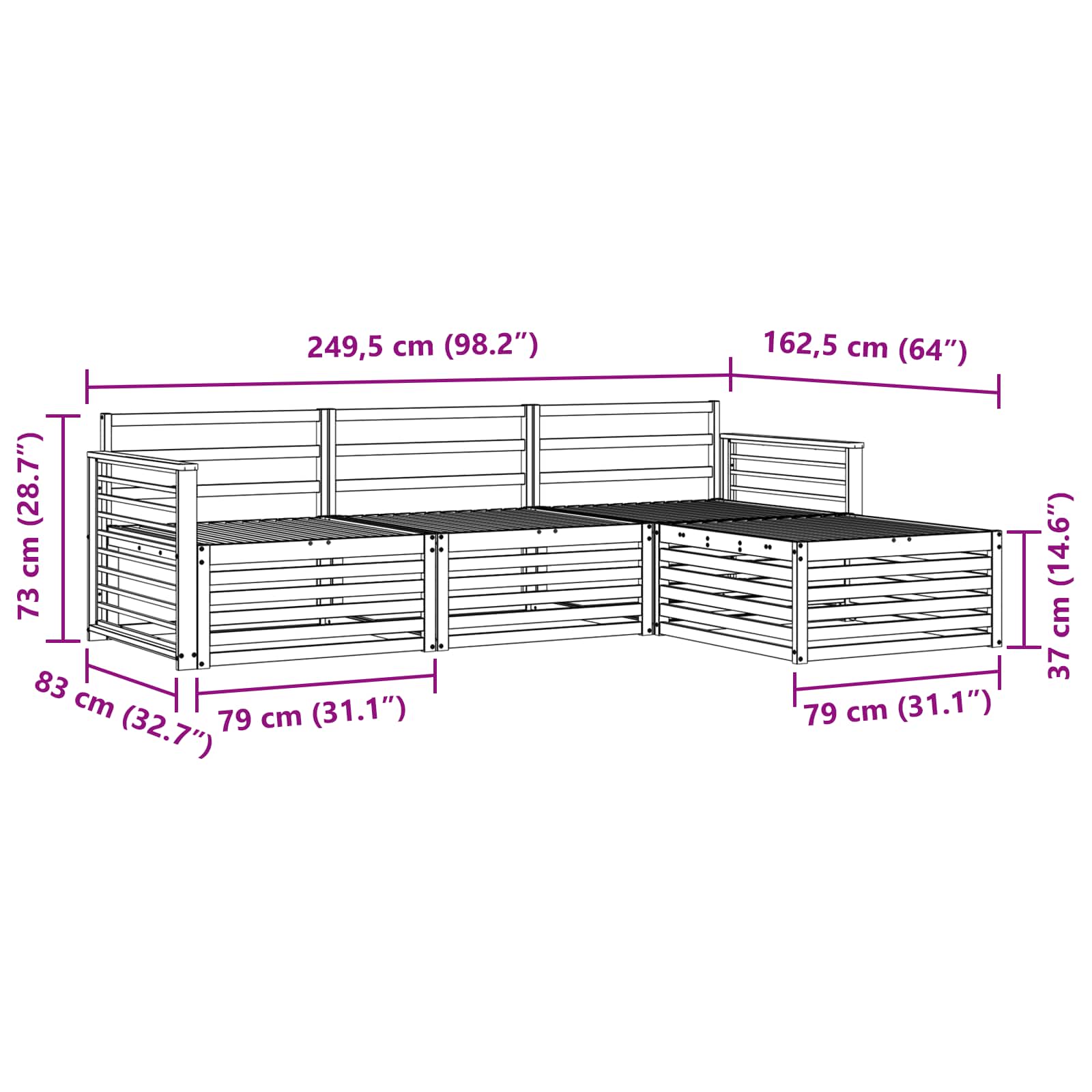 Outdoor-Sofagarnitur Natur 249,5 x 162,5 x 73 cm