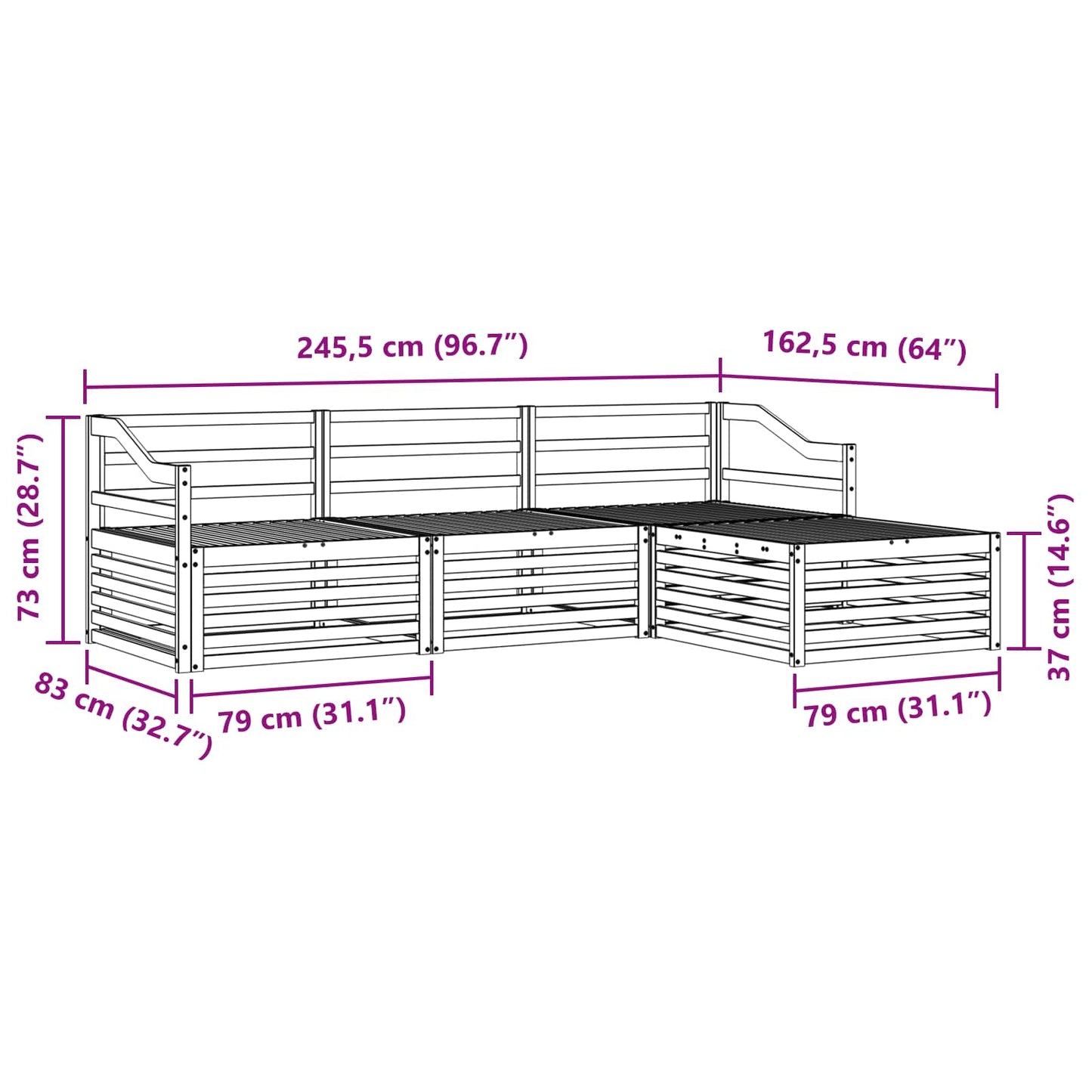 Outdoor-Sofagarnitur Natur 245,5 x 162,5 x 73 cm