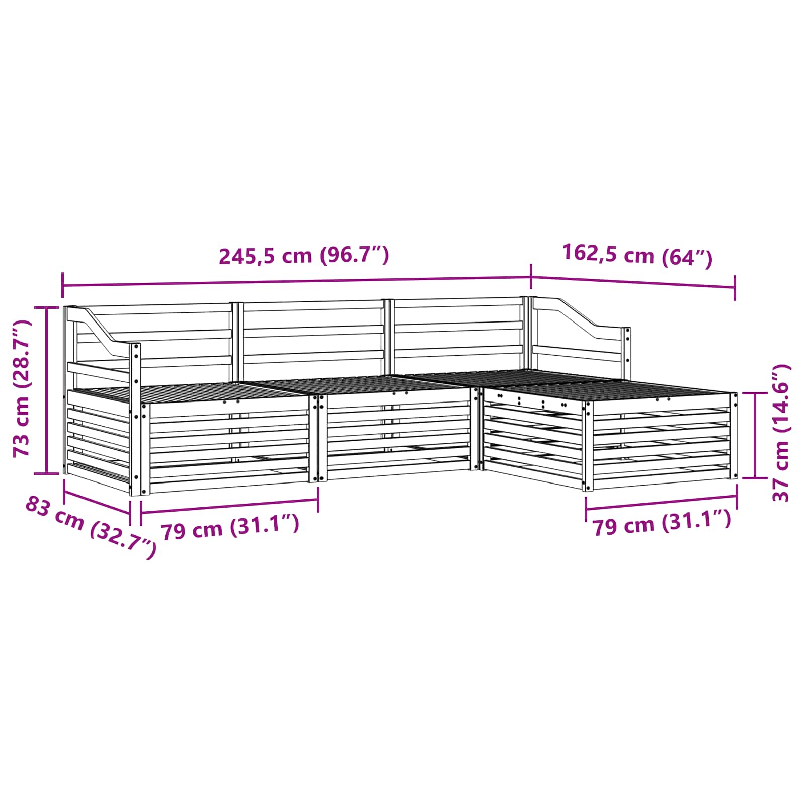 Outdoor-Sofagarnitur Natur 245,5 x 162,5 x 73 cm