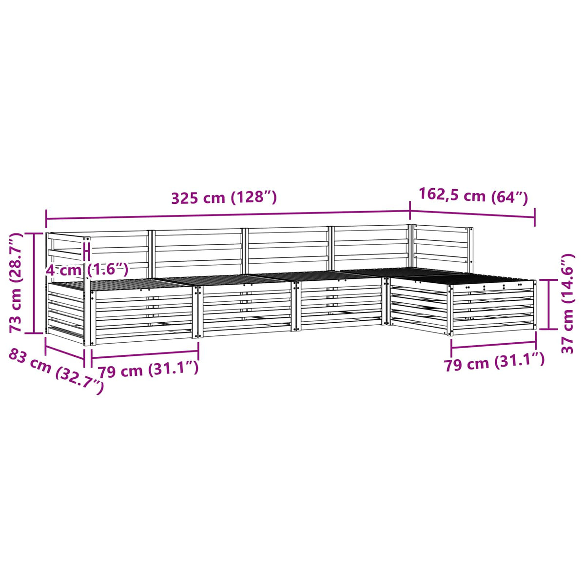 Outdoor-Sofagarnitur 5 stk. Natur Massivholz Akazie
