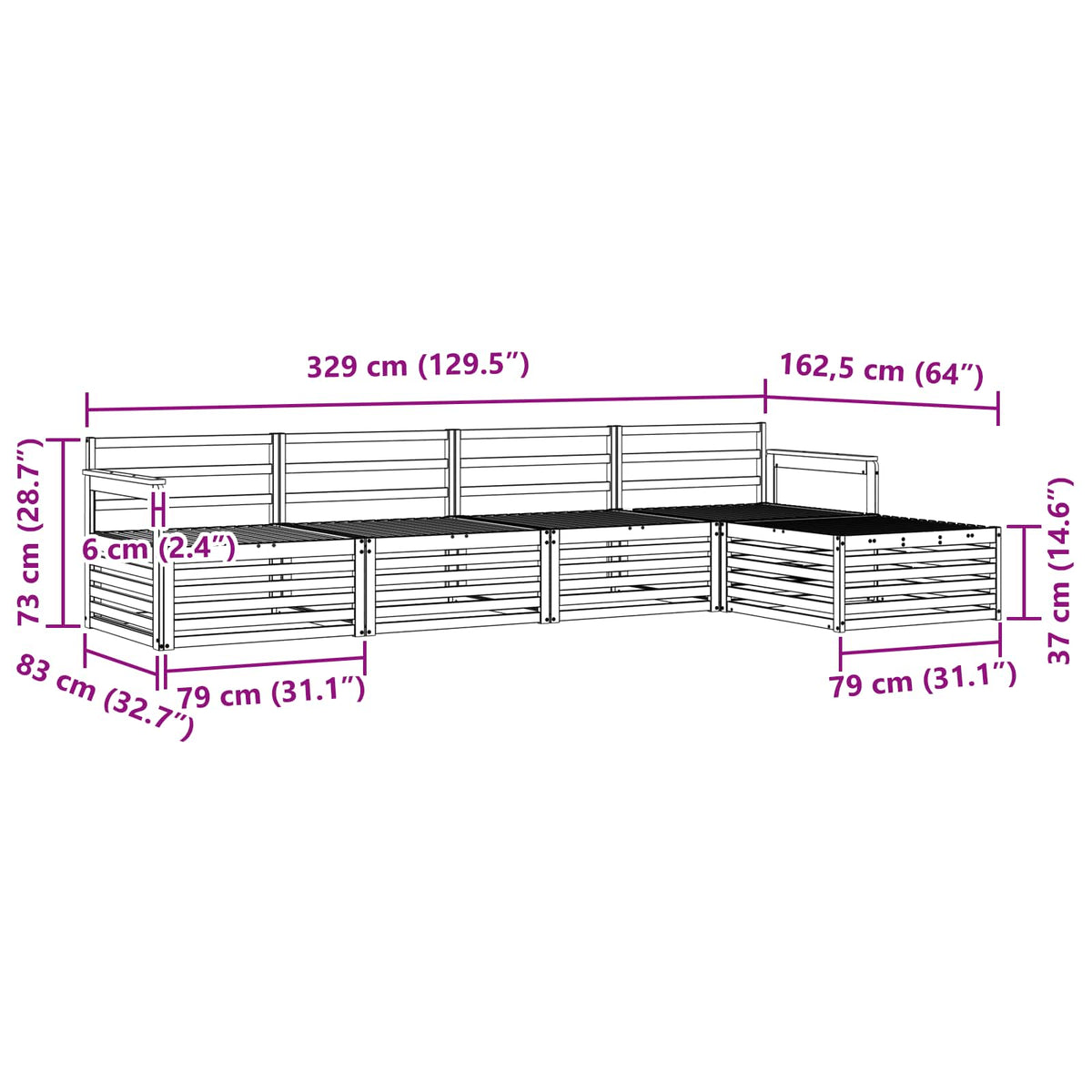 Outdoor-Sofagarnitur 5 stk. Natur