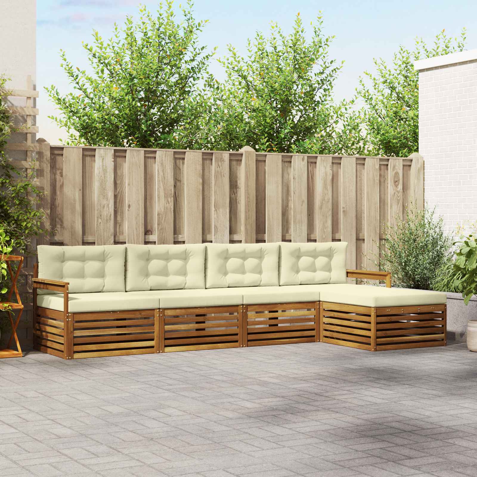 Outdoor-Sofagarnitur 5 stk. Natur und Creme