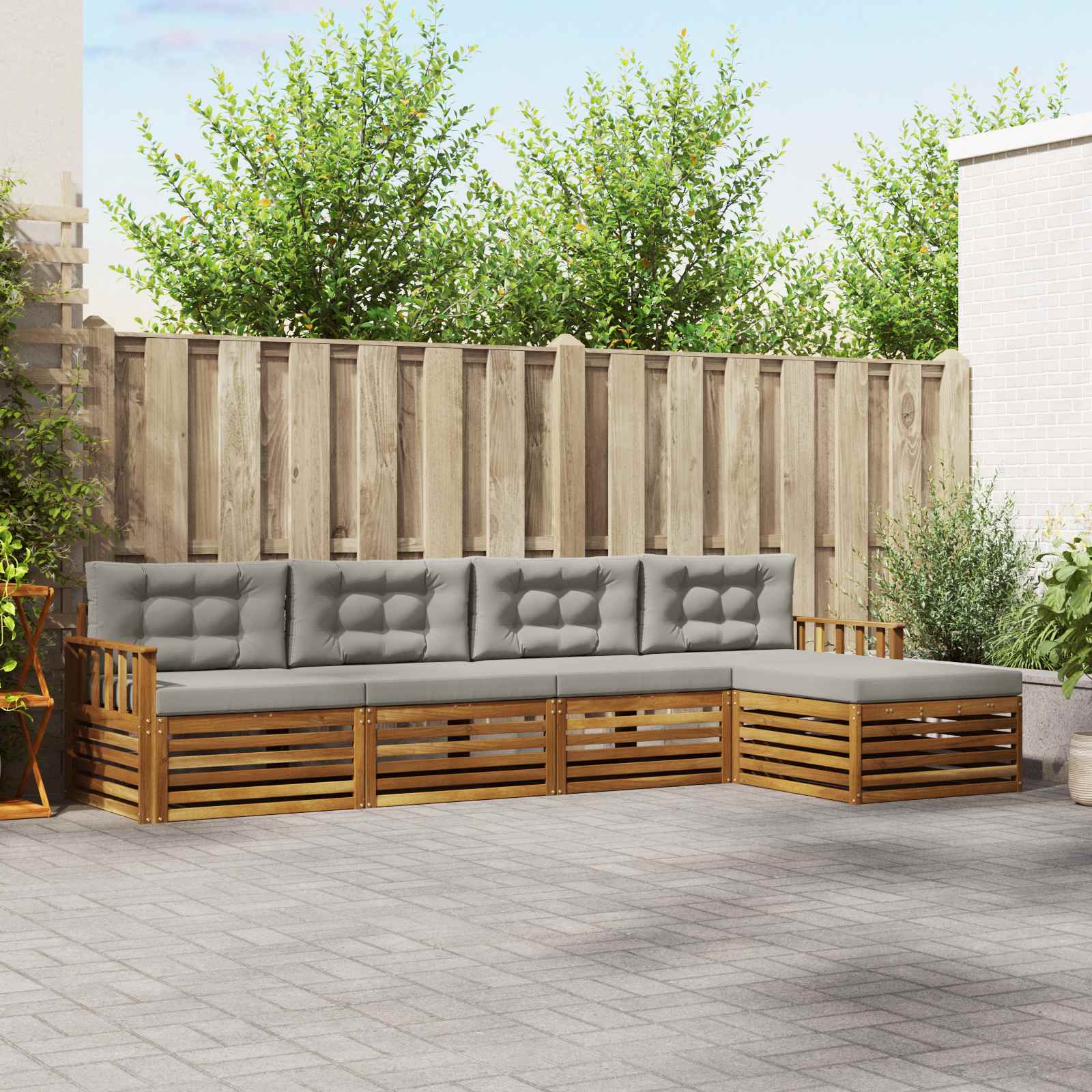 Outdoor-Sofagarnitur mit Kissen 5 pcs Natürlich und Hellgrau