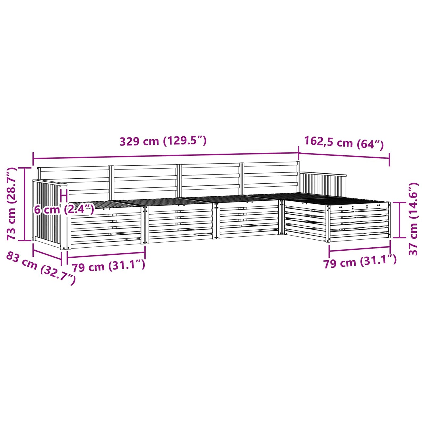Outdoor-Sofagarnitur 5 pcs Natur Massivholz Akazie