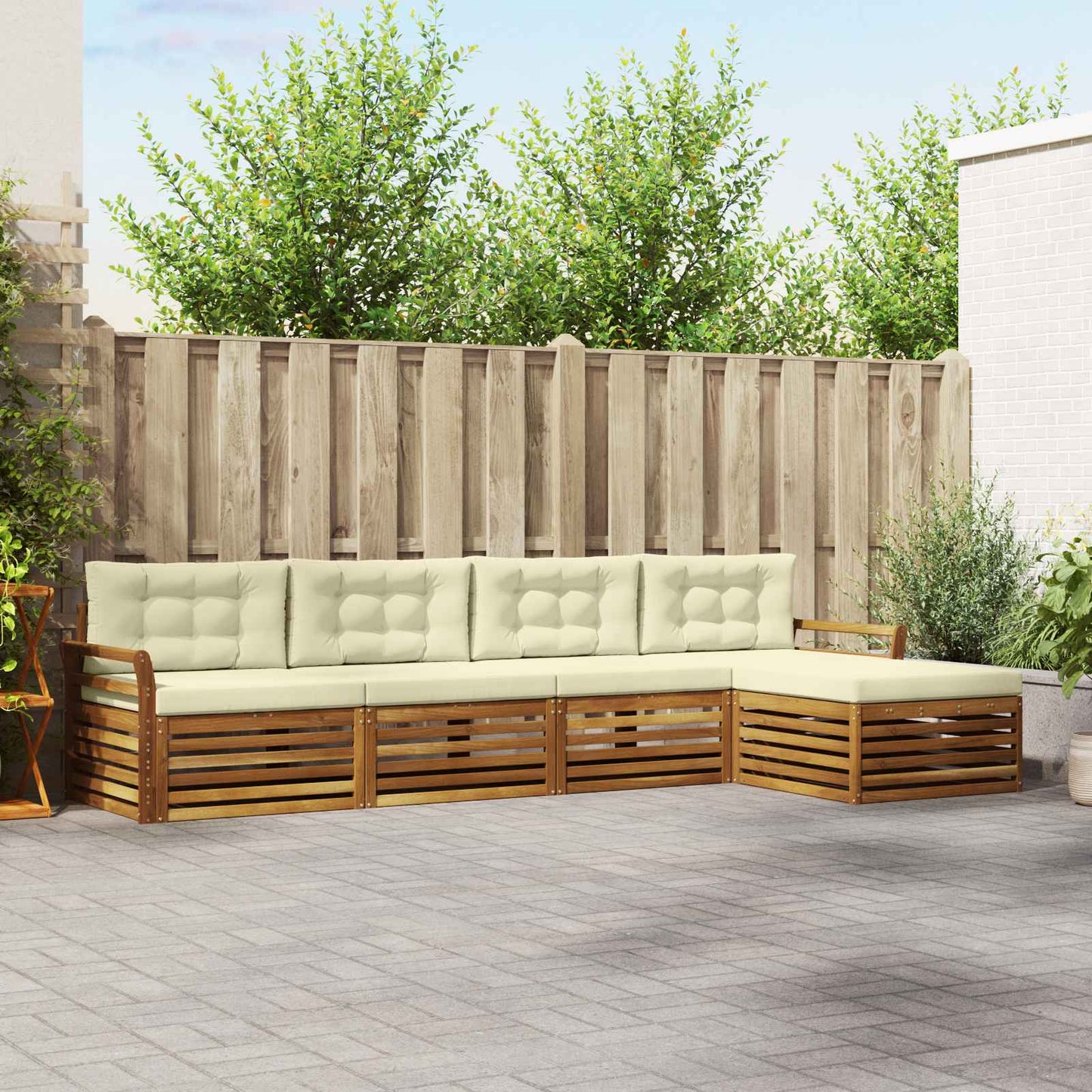 Outdoor-Sofagarnitur 5 stk. Natur und Creme