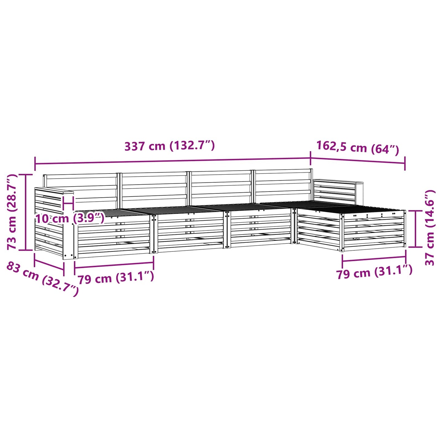 Outdoor-Sofagarnitur 5 stk. Natur Massivholz Akazie