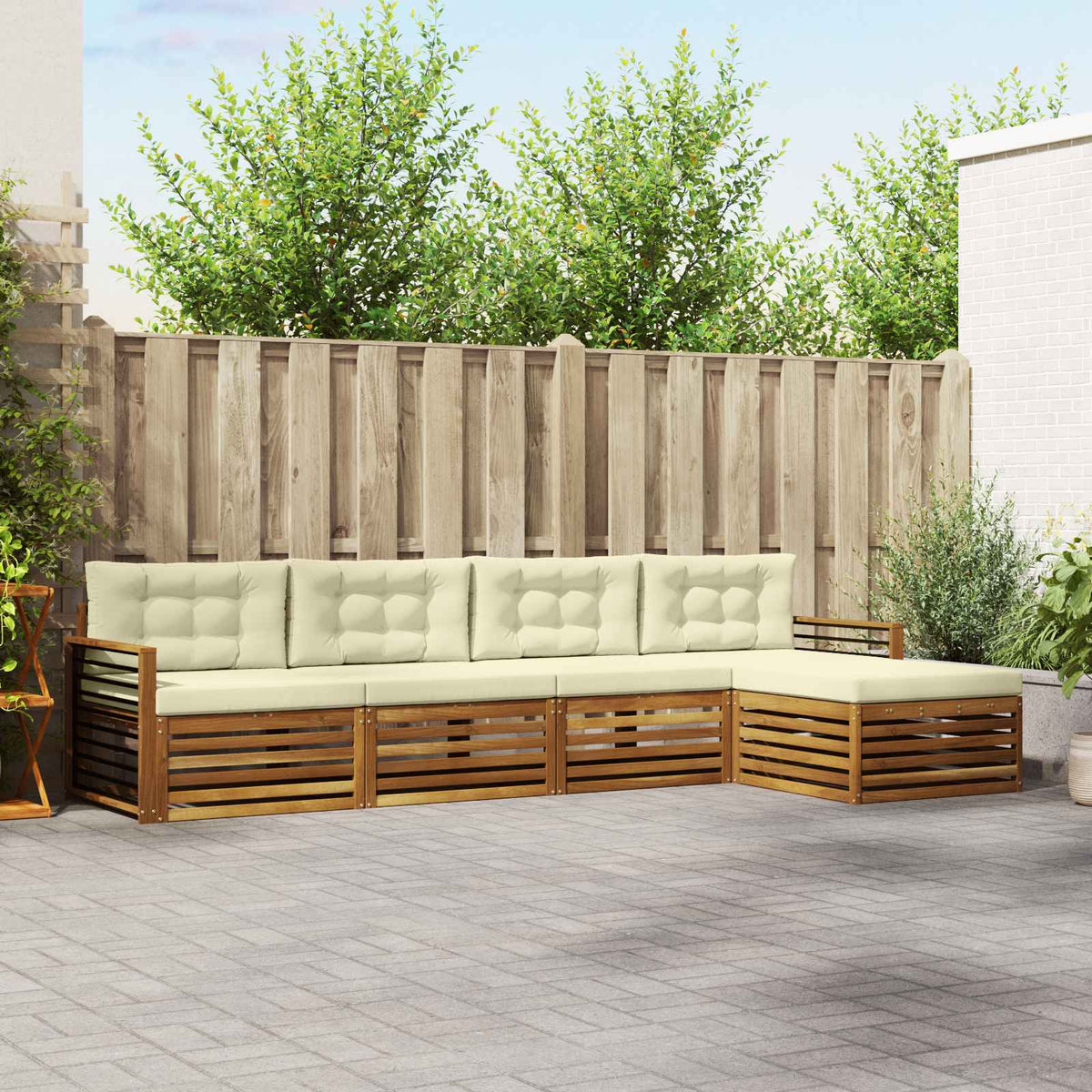 Outdoor-Sofagarnitur 5 stk. Natur und Creme